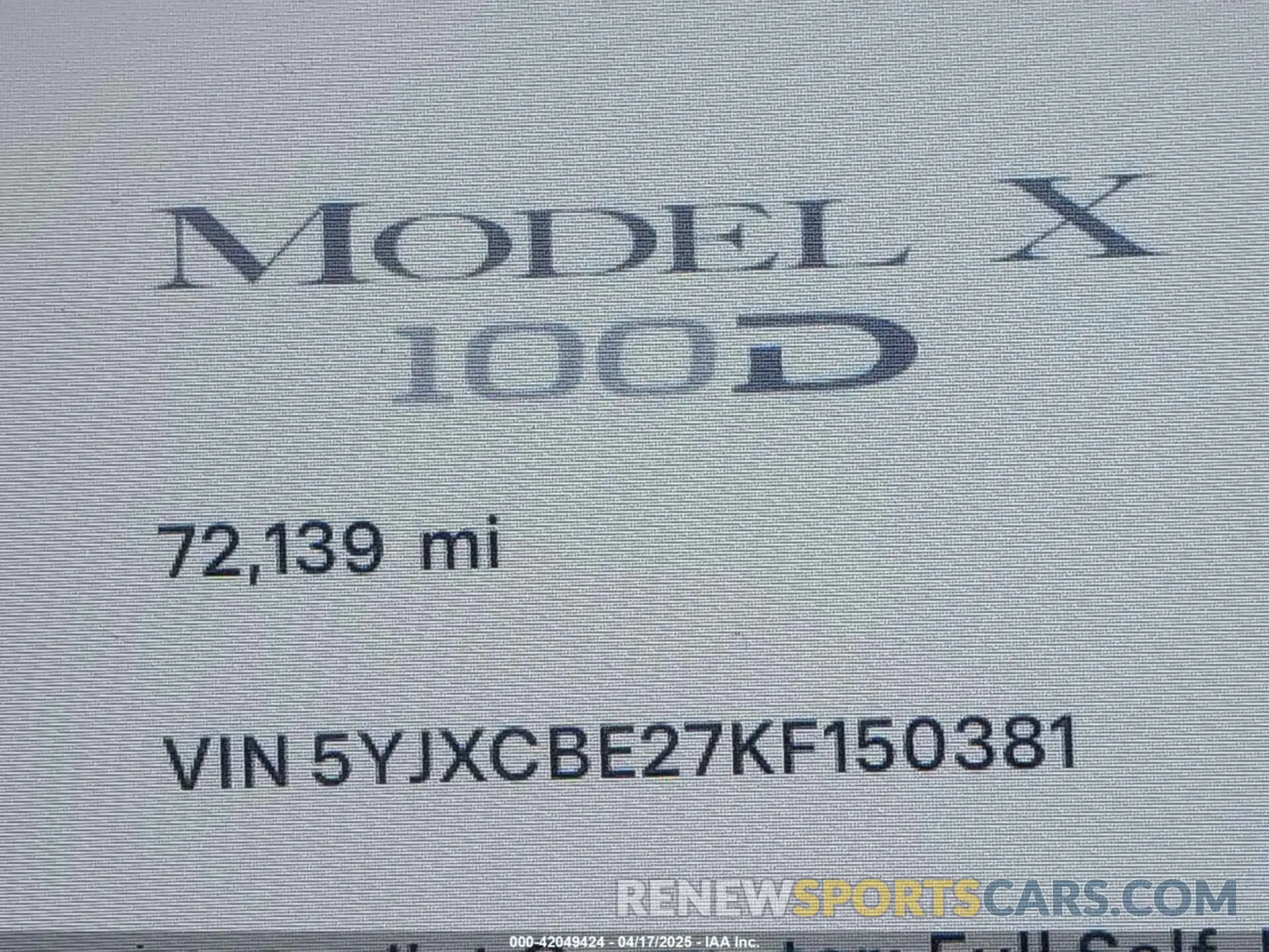 15 fotografías del automóvil dañado 5YJXCBE27KF150381 TESLA MODEL X 2019