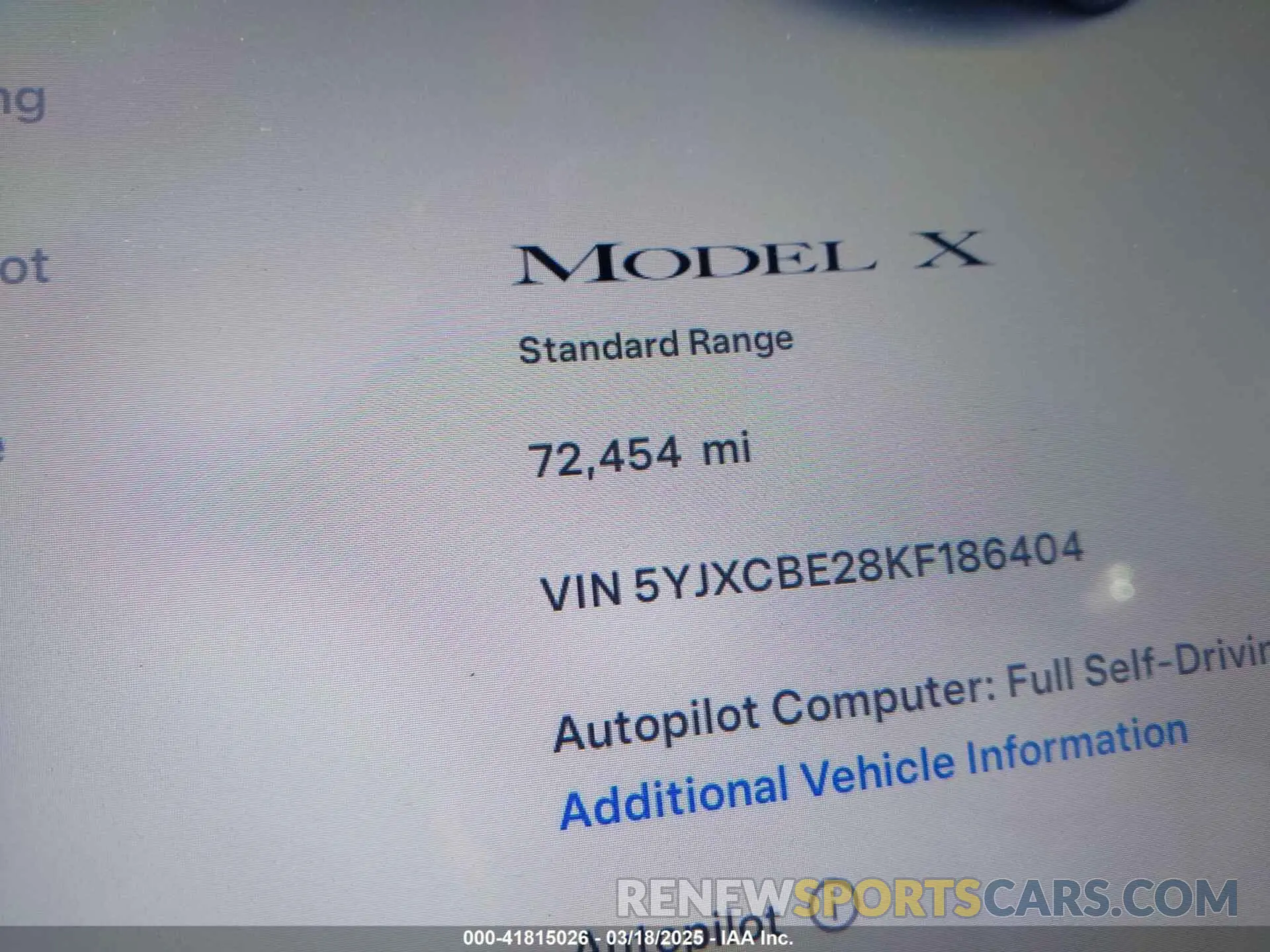 15 fotografías del automóvil dañado 5YJXCBE28KF186404 TESLA MODEL X 2019