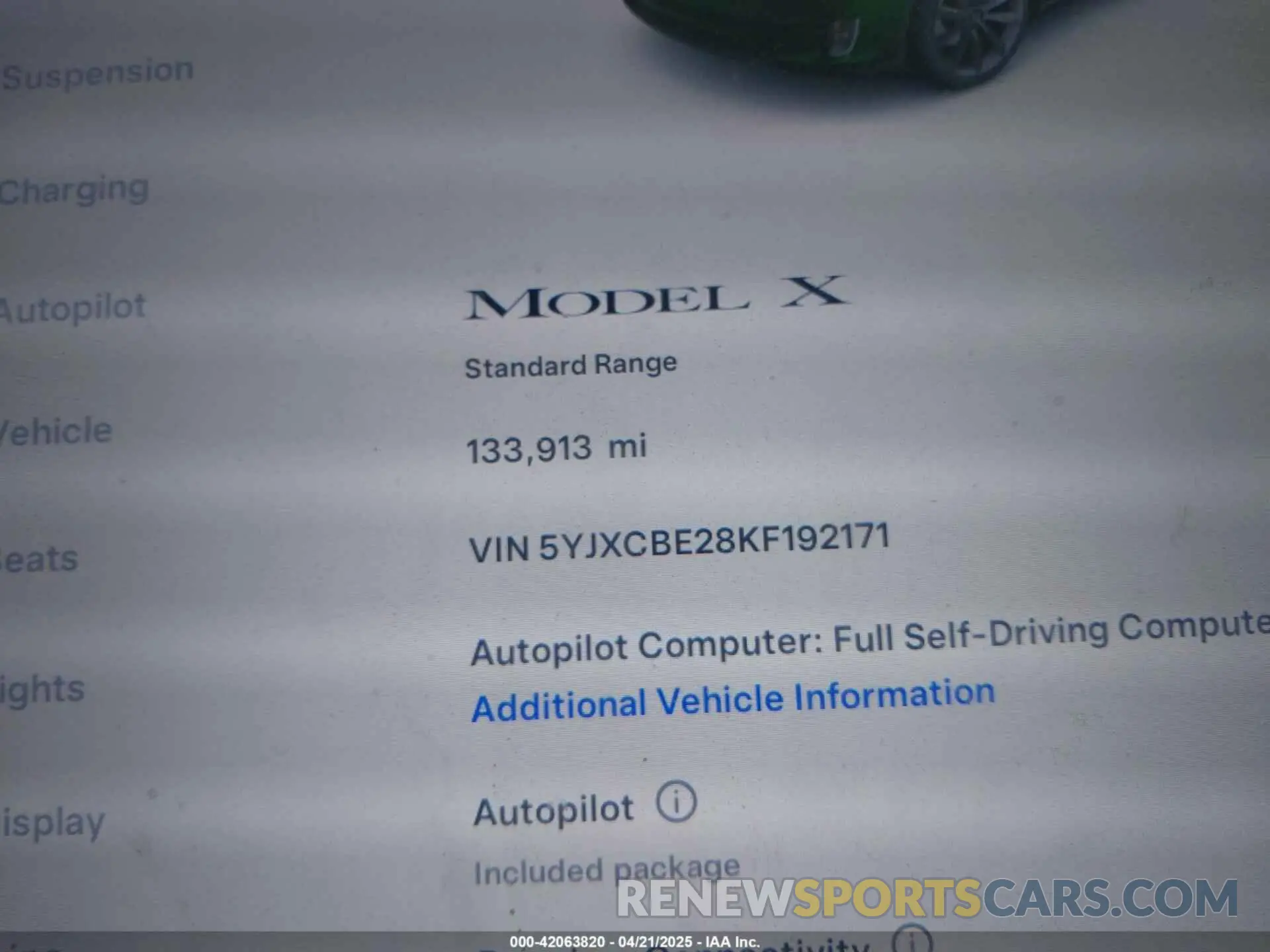14 fotografías del automóvil dañado 5YJXCBE28KF192171 TESLA MODEL X 2019