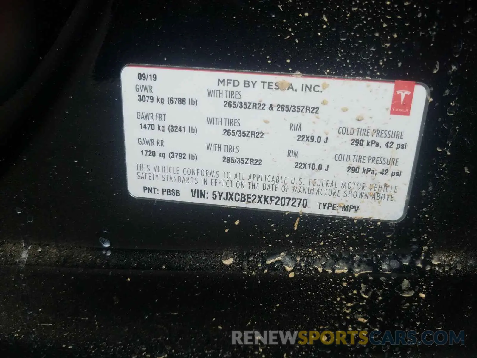 10 fotografías del automóvil dañado 5YJXCBE2XKF207270 TESLA MODEL X 2019