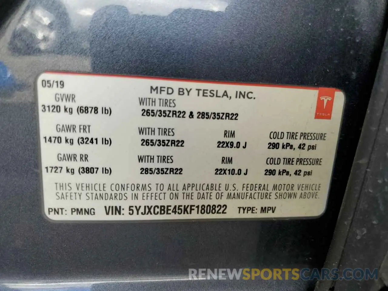 13 fotografías del automóvil dañado 5YJXCBE45KF180822 TESLA MODEL X 2019
