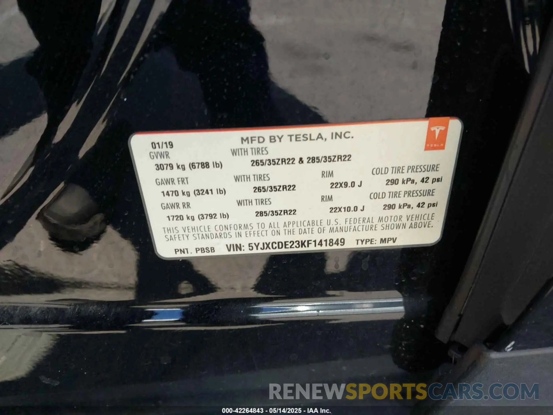 9 fotografías del automóvil dañado 5YJXCDE23KF141849 TESLA MODEL X 2019