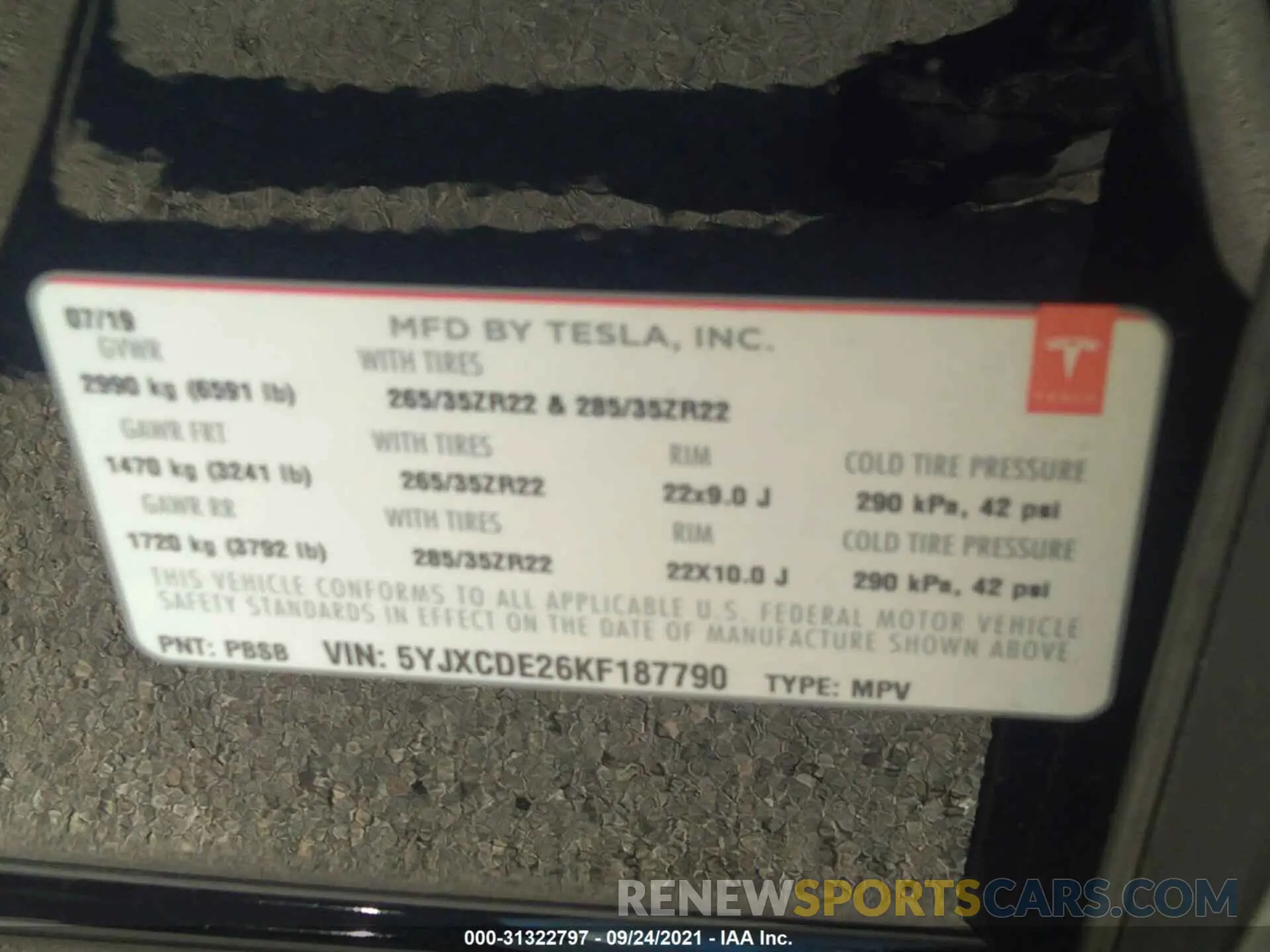 9 fotografías del automóvil dañado 5YJXCDE26KF187790 TESLA MODEL X 2019