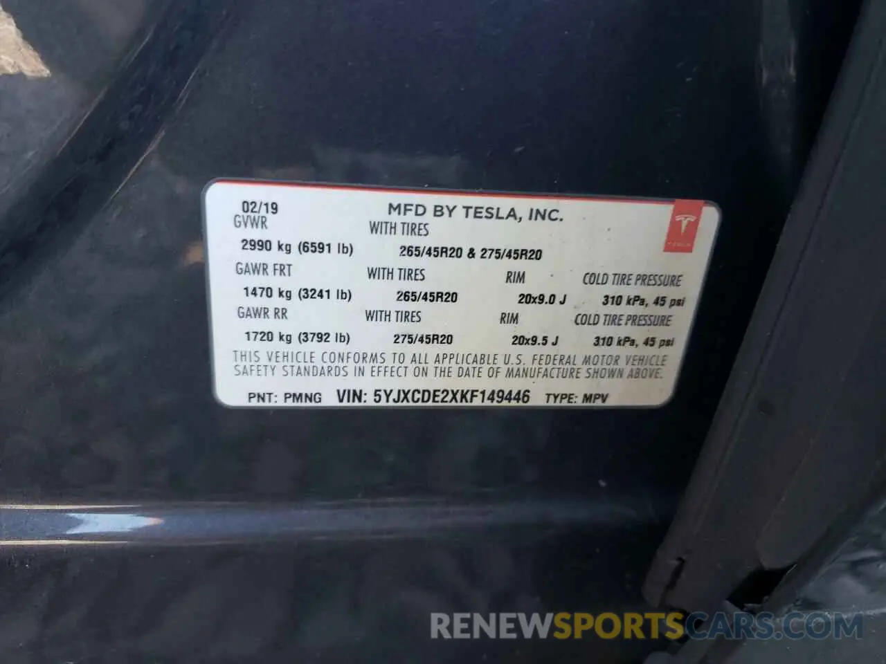 14 fotografías del automóvil dañado 5YJXCDE2XKF149446 TESLA MODEL X 2019