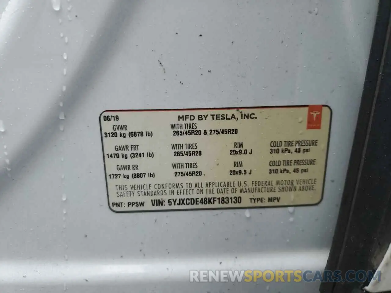 14 fotografías del automóvil dañado 5YJXCDE48KF183130 TESLA MODEL X 2019
