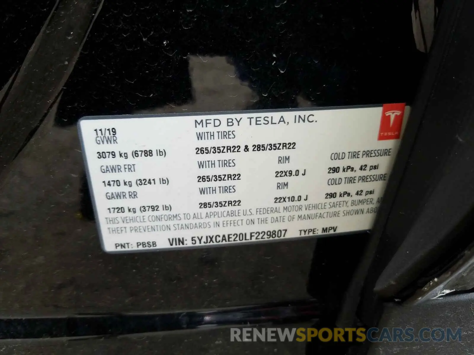 10 fotografías del automóvil dañado 5YJXCAE20LF229807 TESLA MODEL X 2020