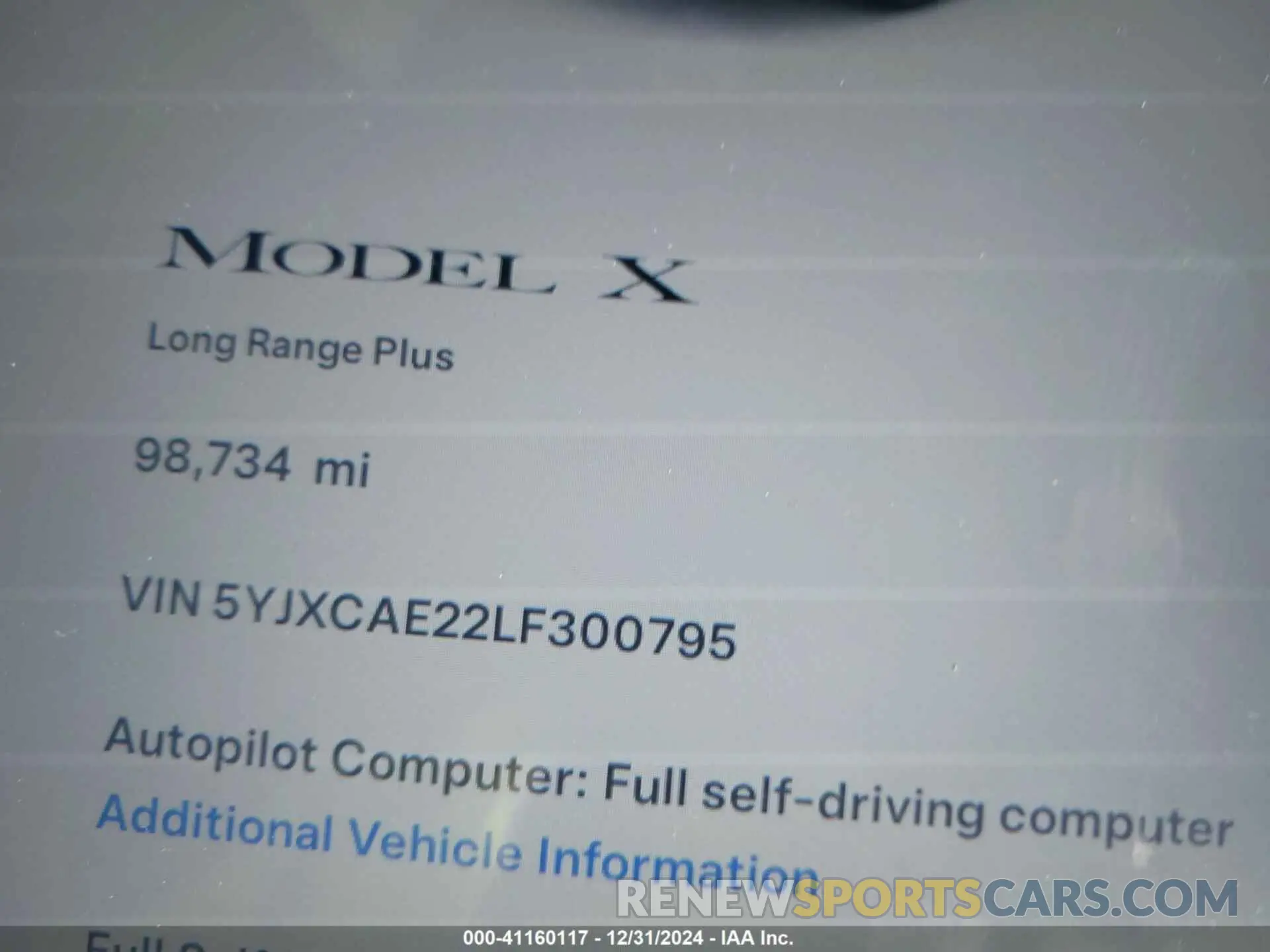15 fotografías del automóvil dañado 5YJXCAE22LF300795 TESLA MODEL X 2020