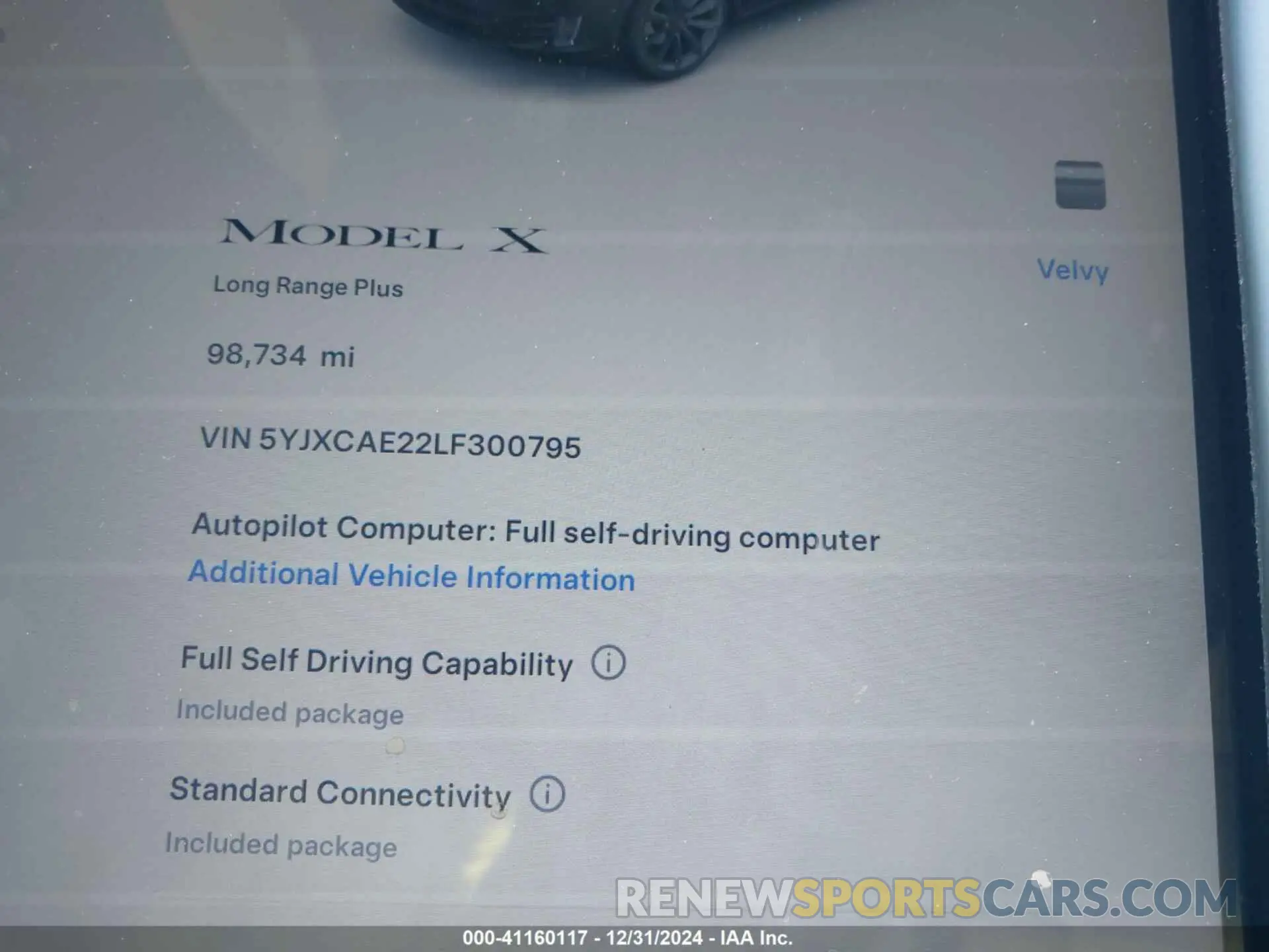 7 fotografías del automóvil dañado 5YJXCAE22LF300795 TESLA MODEL X 2020