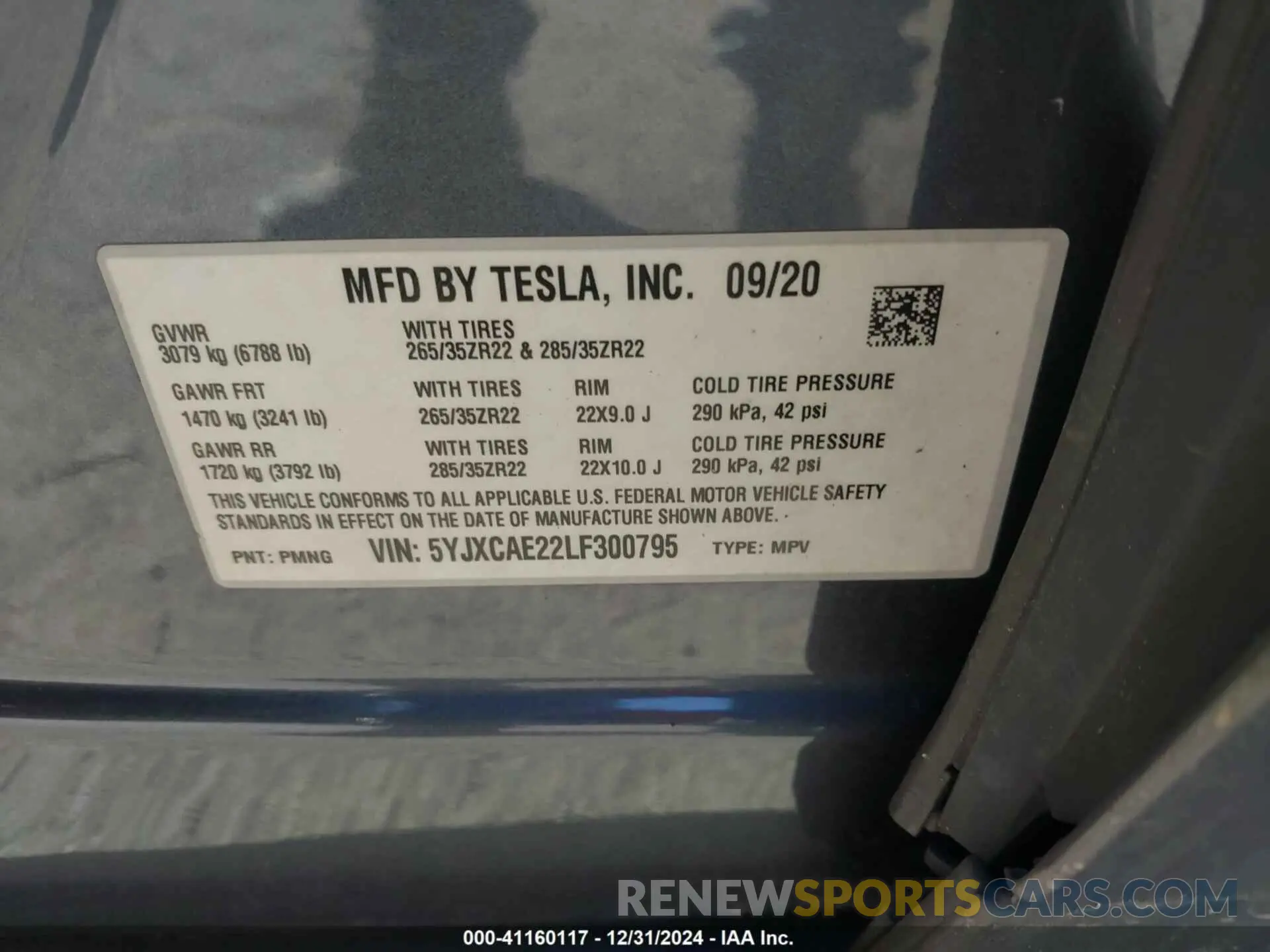 9 fotografías del automóvil dañado 5YJXCAE22LF300795 TESLA MODEL X 2020