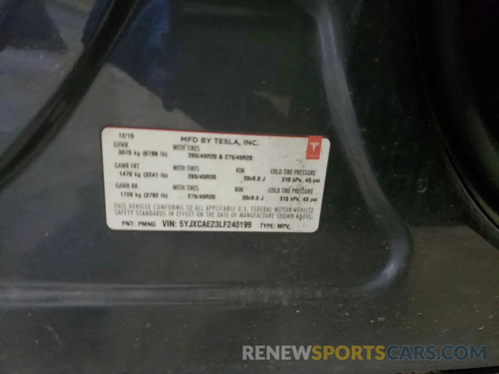 10 fotografías del automóvil dañado 5YJXCAE23LF240199 TESLA MODEL X 2020