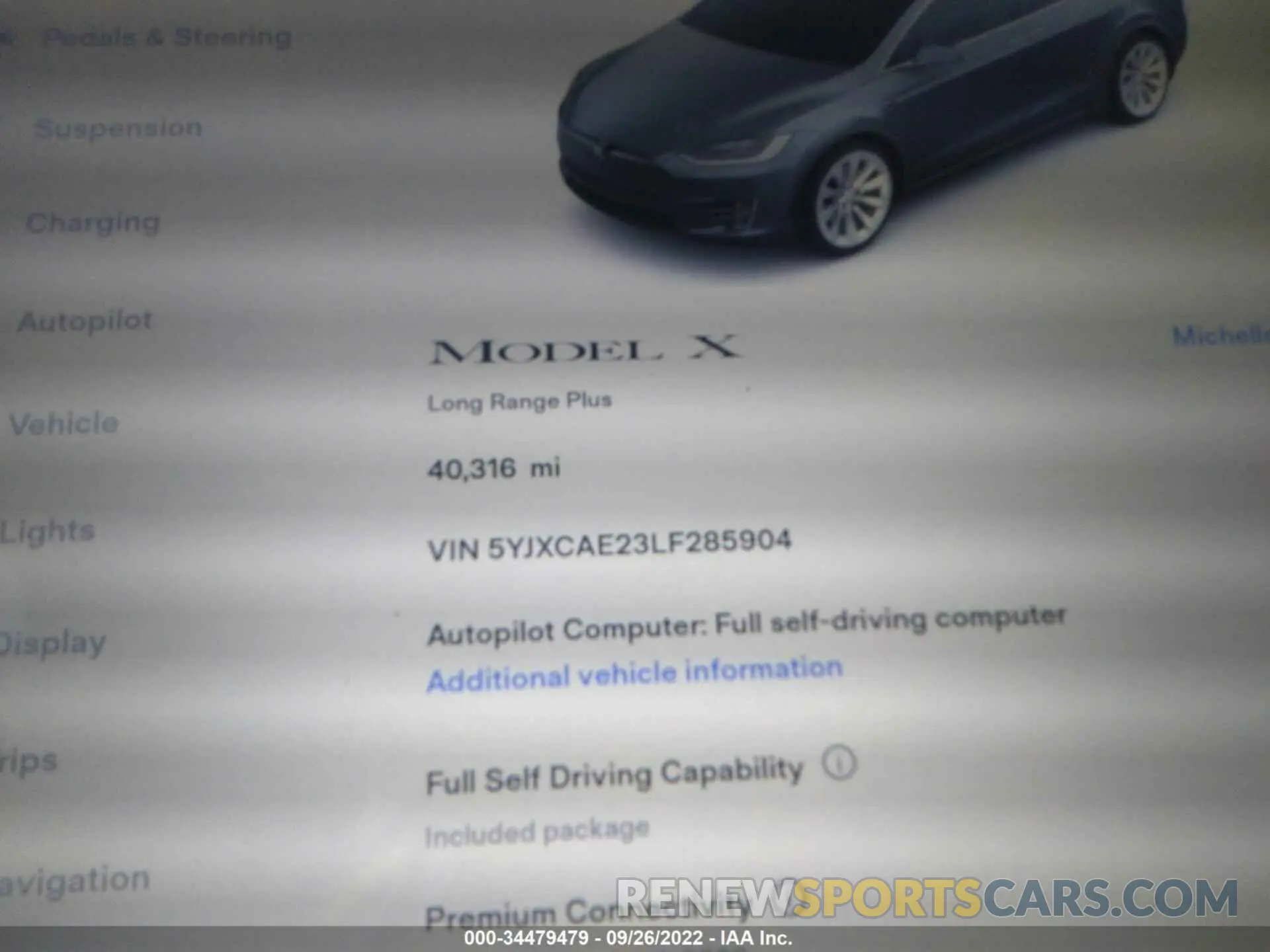 7 fotografías del automóvil dañado 5YJXCAE23LF285904 TESLA MODEL X 2020