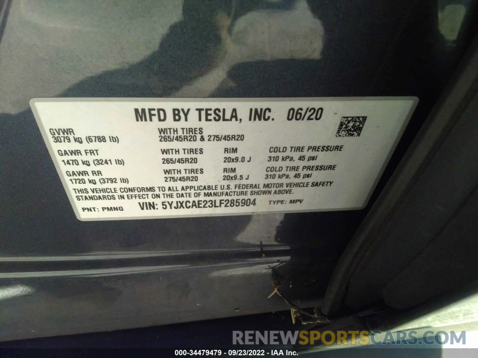 9 fotografías del automóvil dañado 5YJXCAE23LF285904 TESLA MODEL X 2020