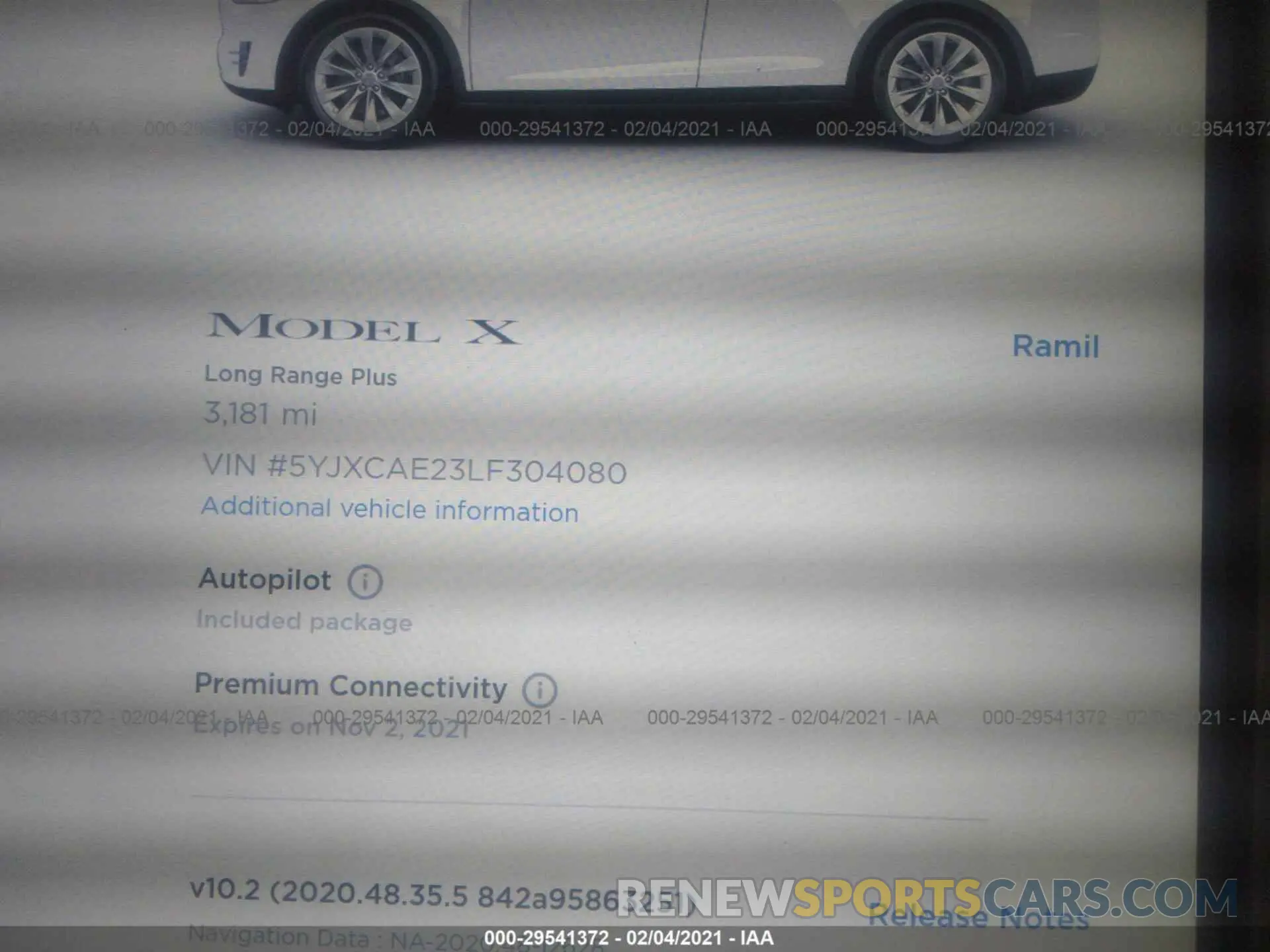7 fotografías del automóvil dañado 5YJXCAE23LF304080 TESLA MODEL X 2020