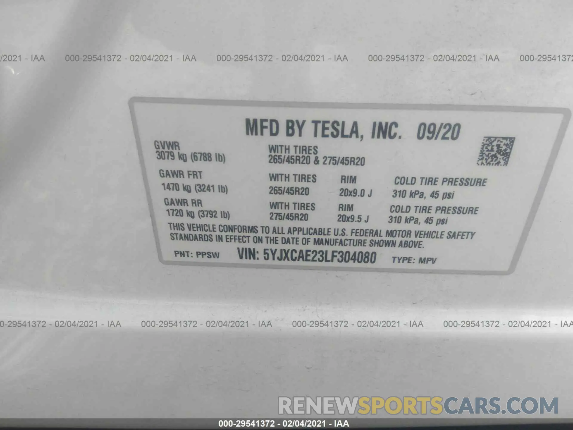 9 fotografías del automóvil dañado 5YJXCAE23LF304080 TESLA MODEL X 2020
