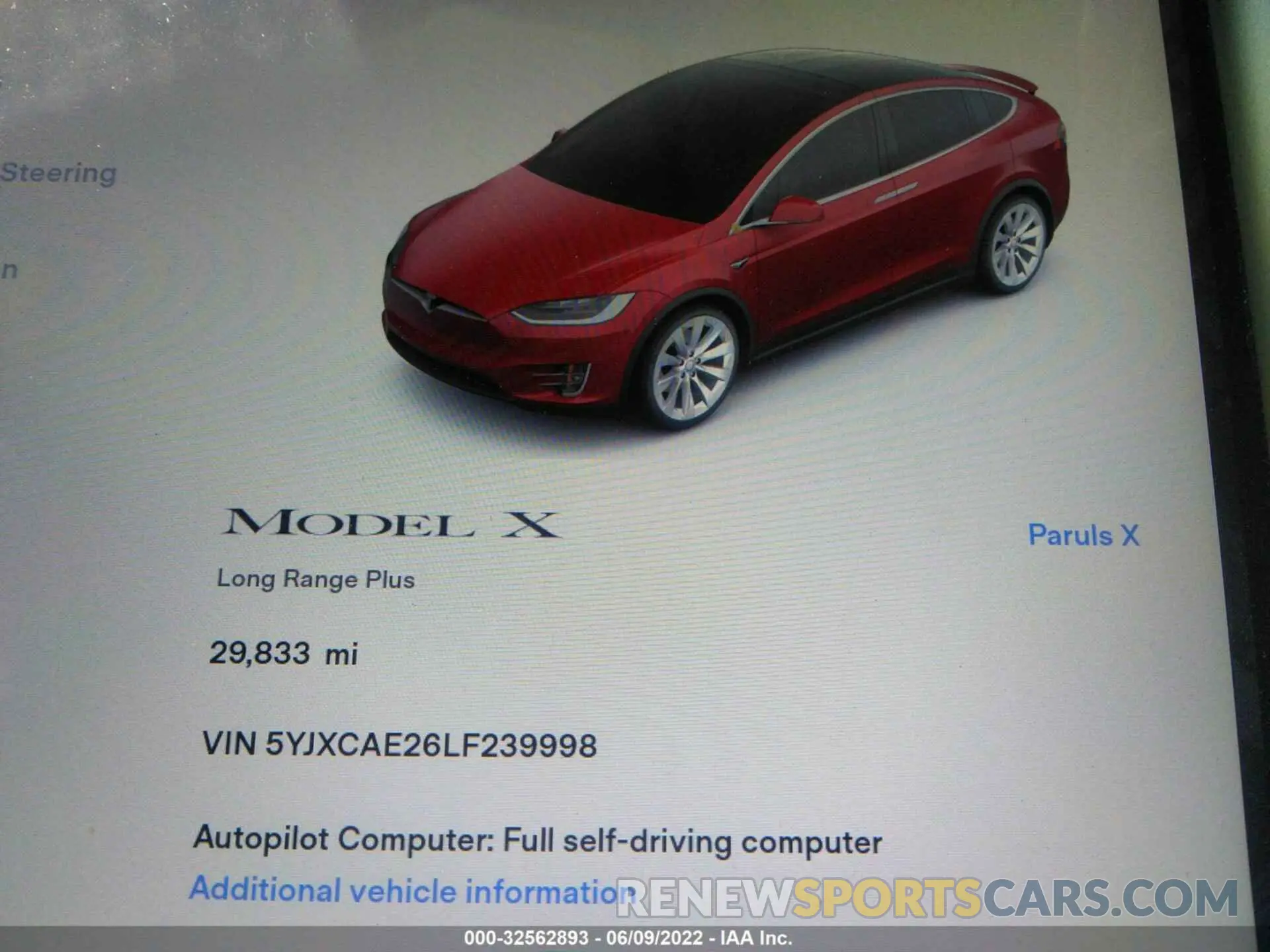 7 fotografías del automóvil dañado 5YJXCAE26LF239998 TESLA MODEL X 2020