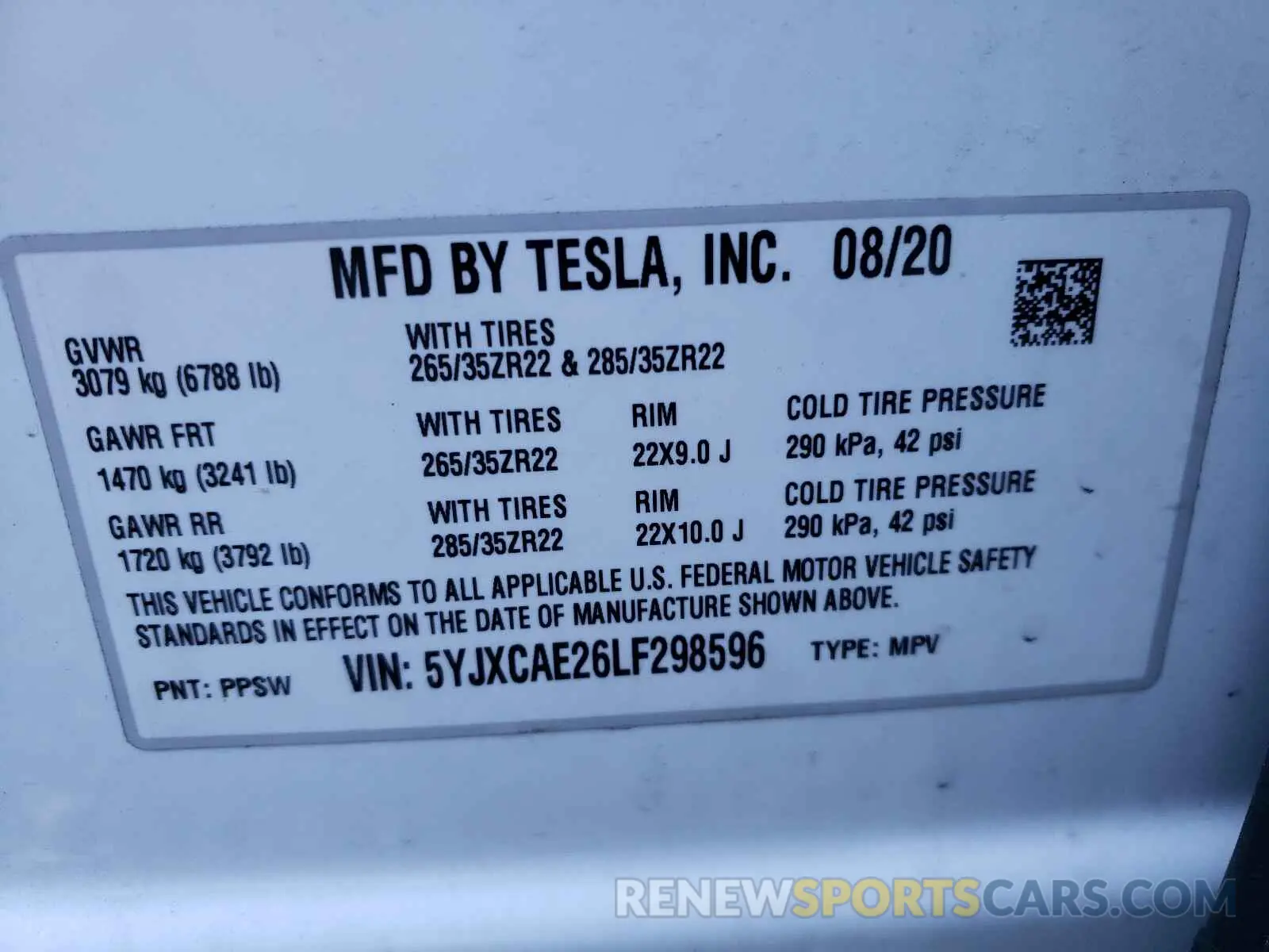 10 fotografías del automóvil dañado 5YJXCAE26LF298596 TESLA MODEL X 2020