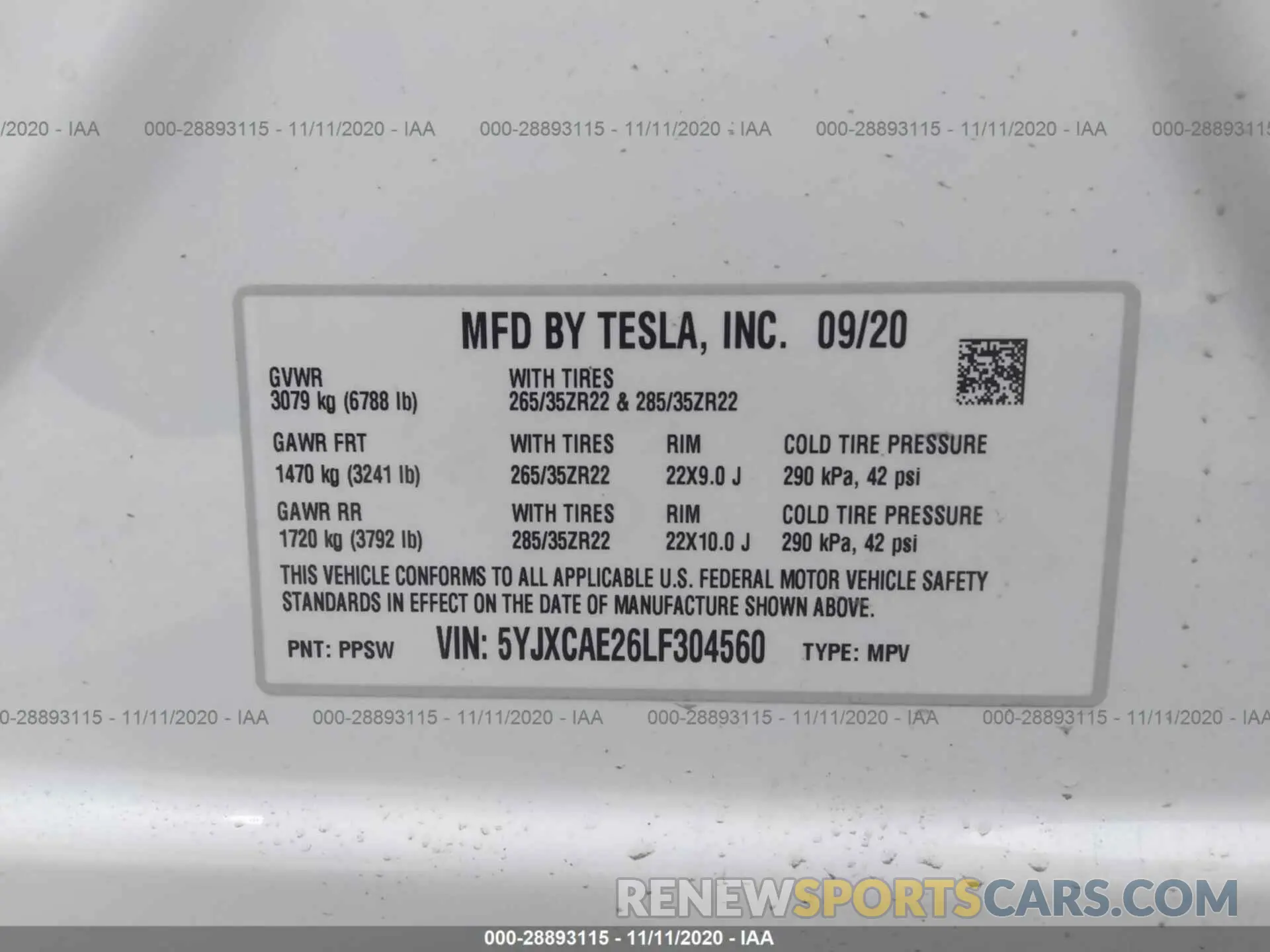 9 fotografías del automóvil dañado 5YJXCAE26LF304560 TESLA MODEL X 2020