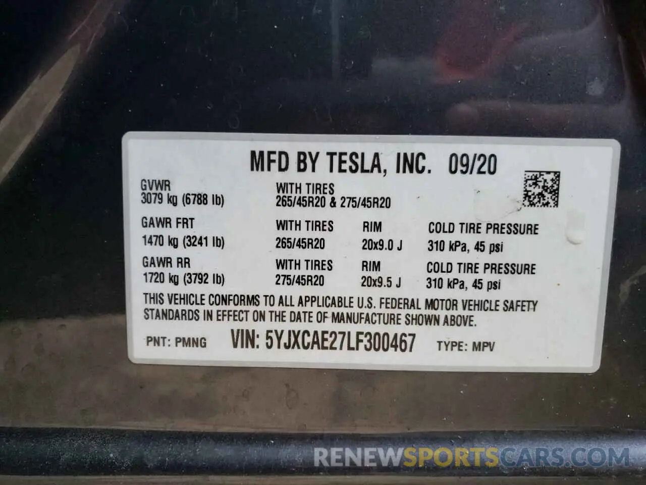 13 fotografías del automóvil dañado 5YJXCAE27LF300467 TESLA MODEL X 2020