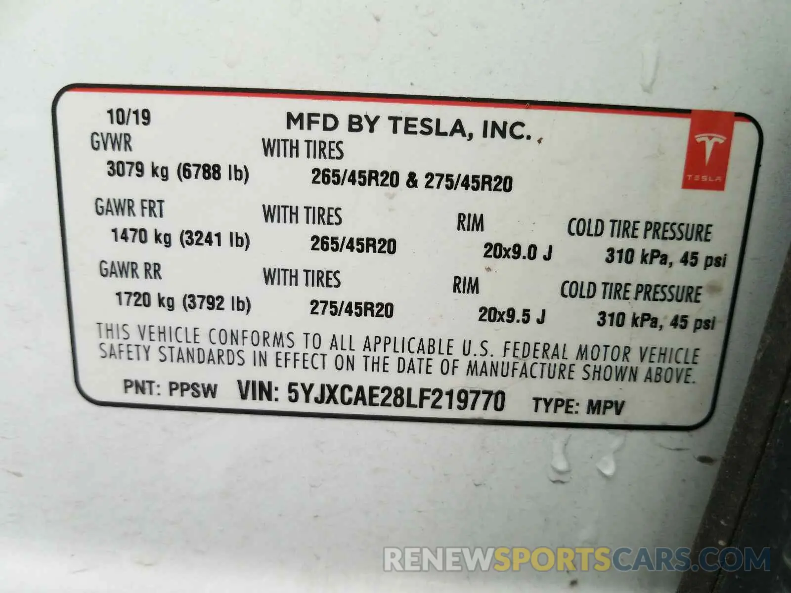 10 fotografías del automóvil dañado 5YJXCAE28LF219770 TESLA MODEL X 2020