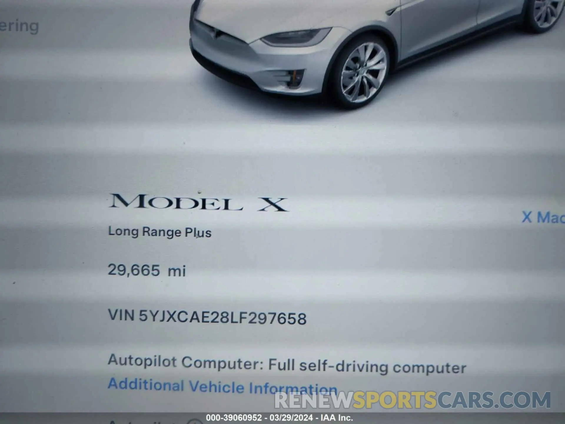 7 fotografías del automóvil dañado 5YJXCAE28LF297658 TESLA MODEL X 2020