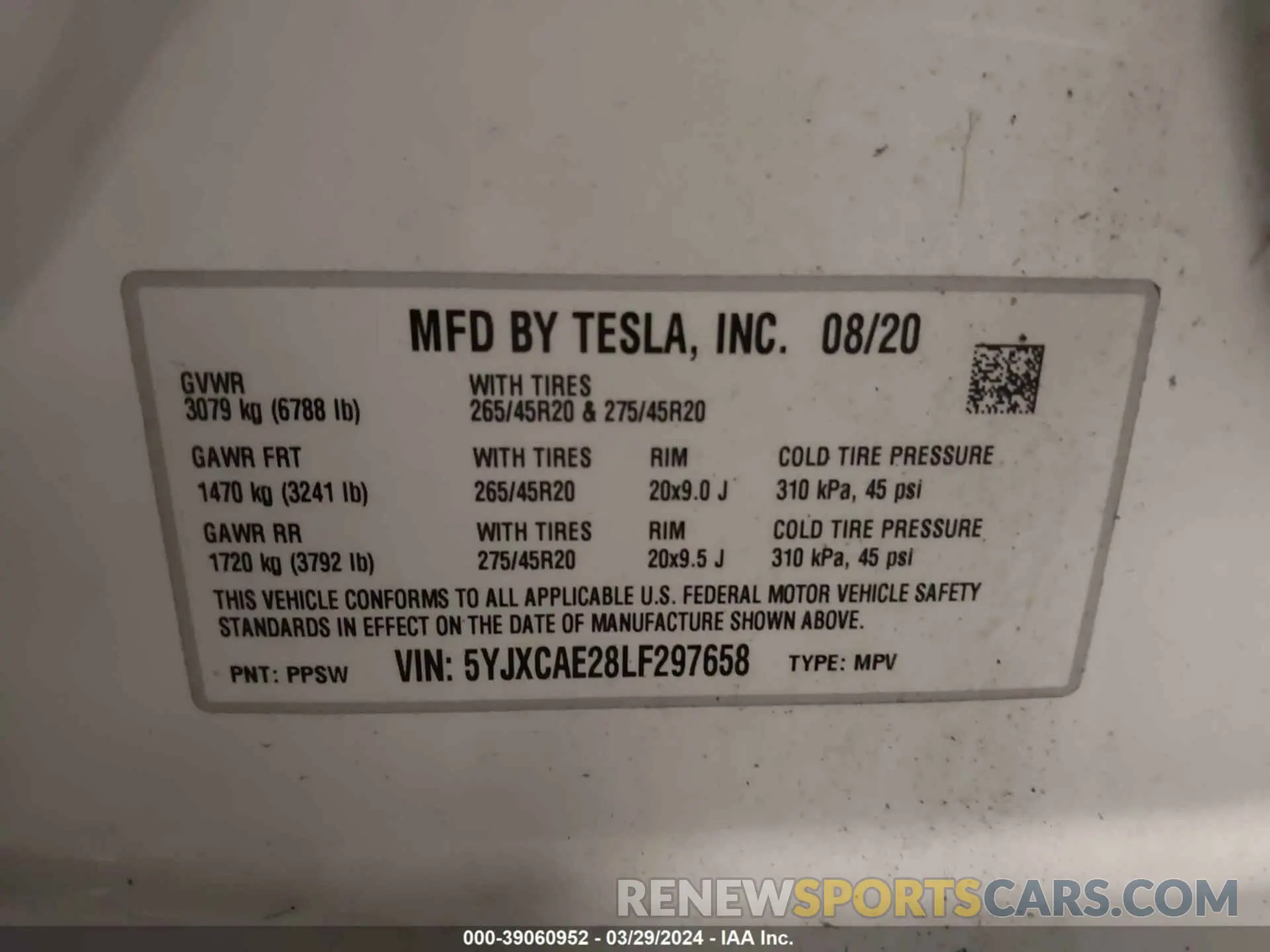 9 fotografías del automóvil dañado 5YJXCAE28LF297658 TESLA MODEL X 2020