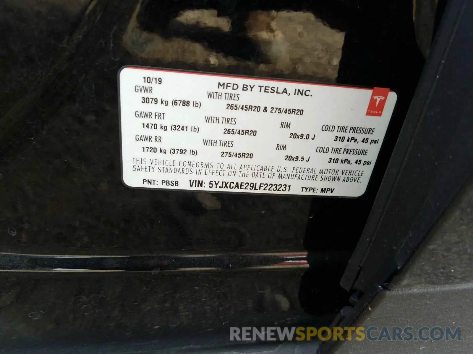 10 fotografías del automóvil dañado 5YJXCAE29LF223231 TESLA MODEL X 2020