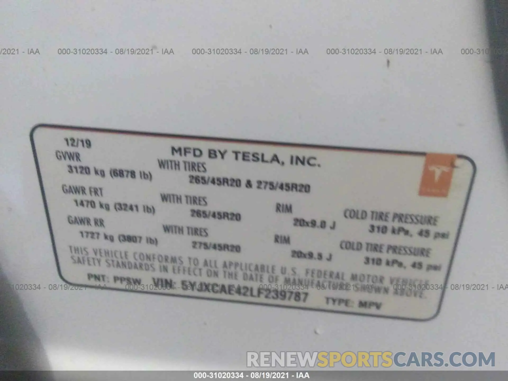 9 fotografías del automóvil dañado 5YJXCAE42LF239787 TESLA MODEL X 2020