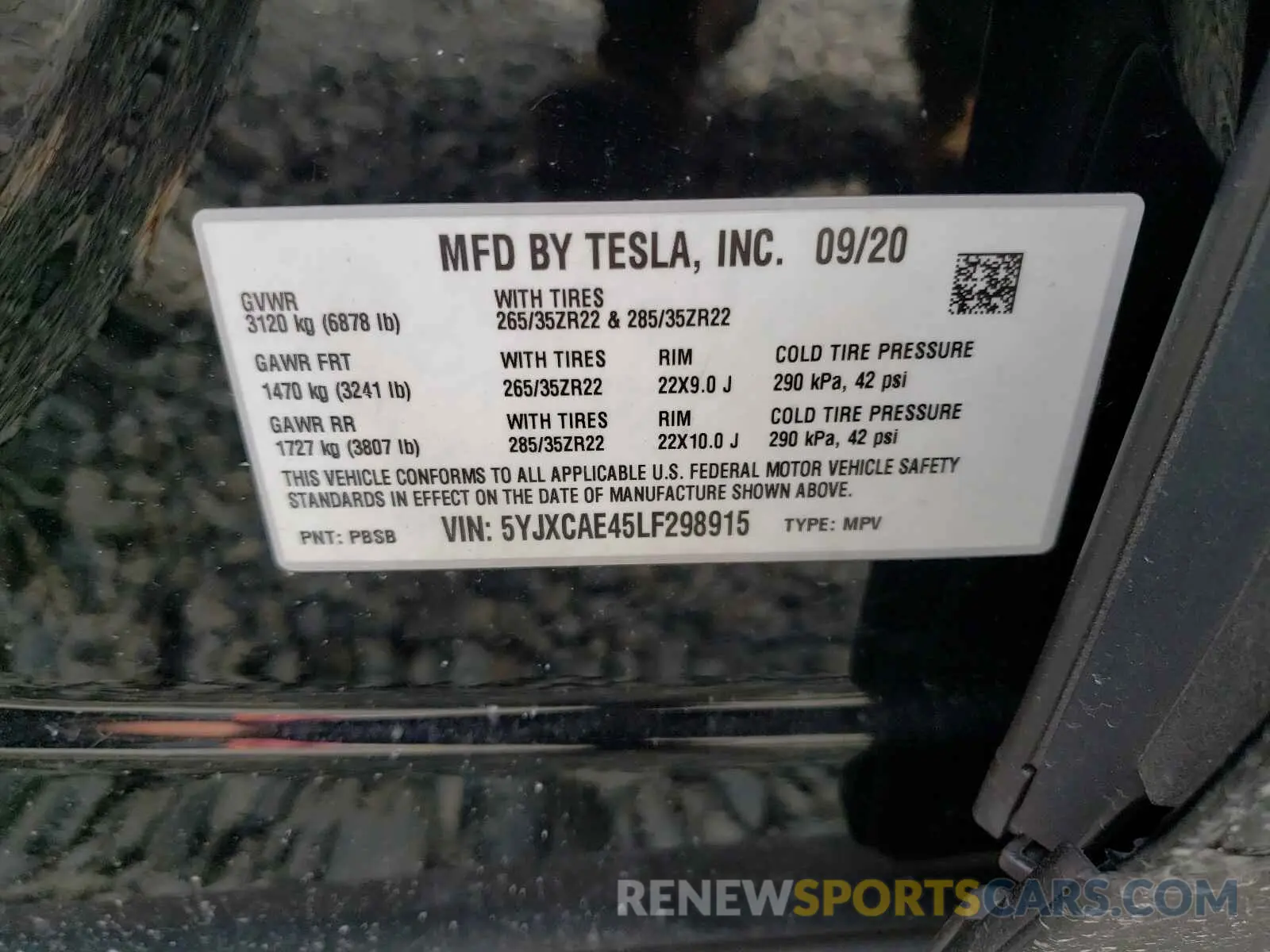 10 fotografías del automóvil dañado 5YJXCAE45LF298915 TESLA MODEL X 2020