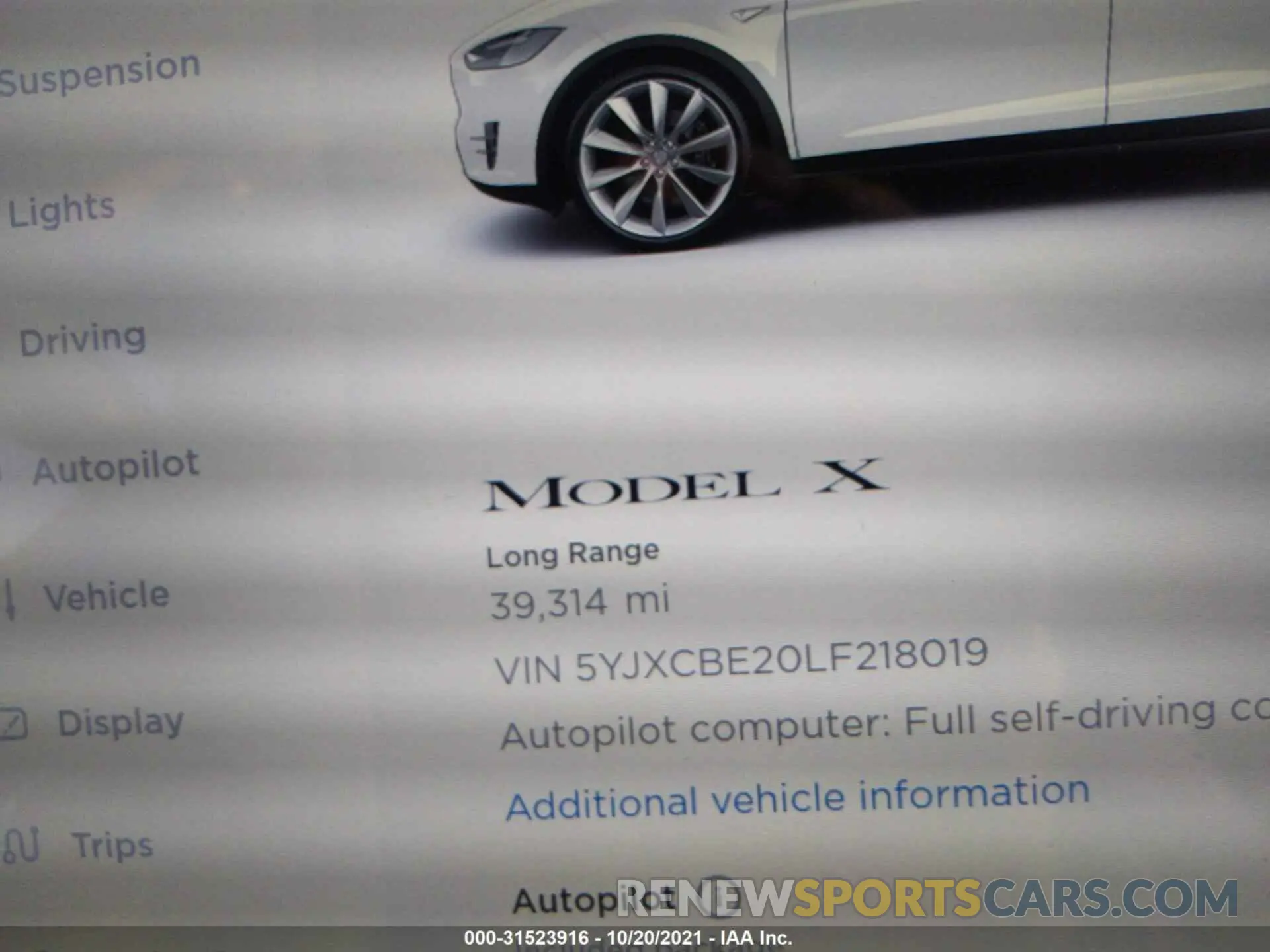 7 fotografías del automóvil dañado 5YJXCBE20LF218019 TESLA MODEL X 2020