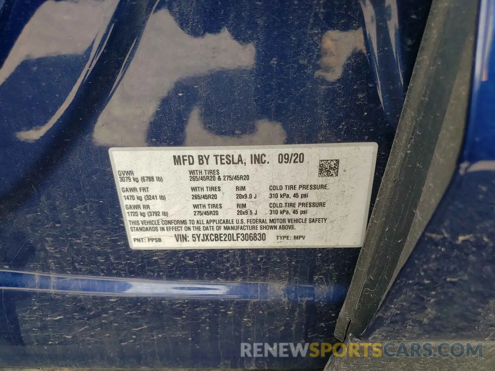 10 fotografías del automóvil dañado 5YJXCBE20LF306830 TESLA MODEL X 2020