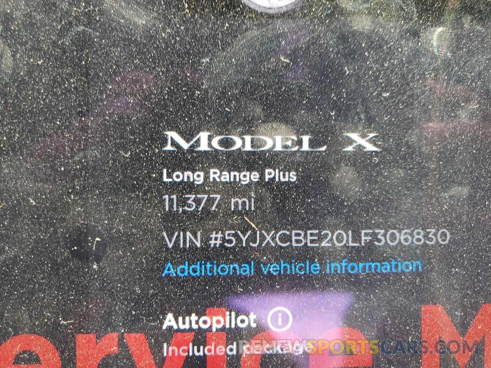 8 fotografías del automóvil dañado 5YJXCBE20LF306830 TESLA MODEL X 2020