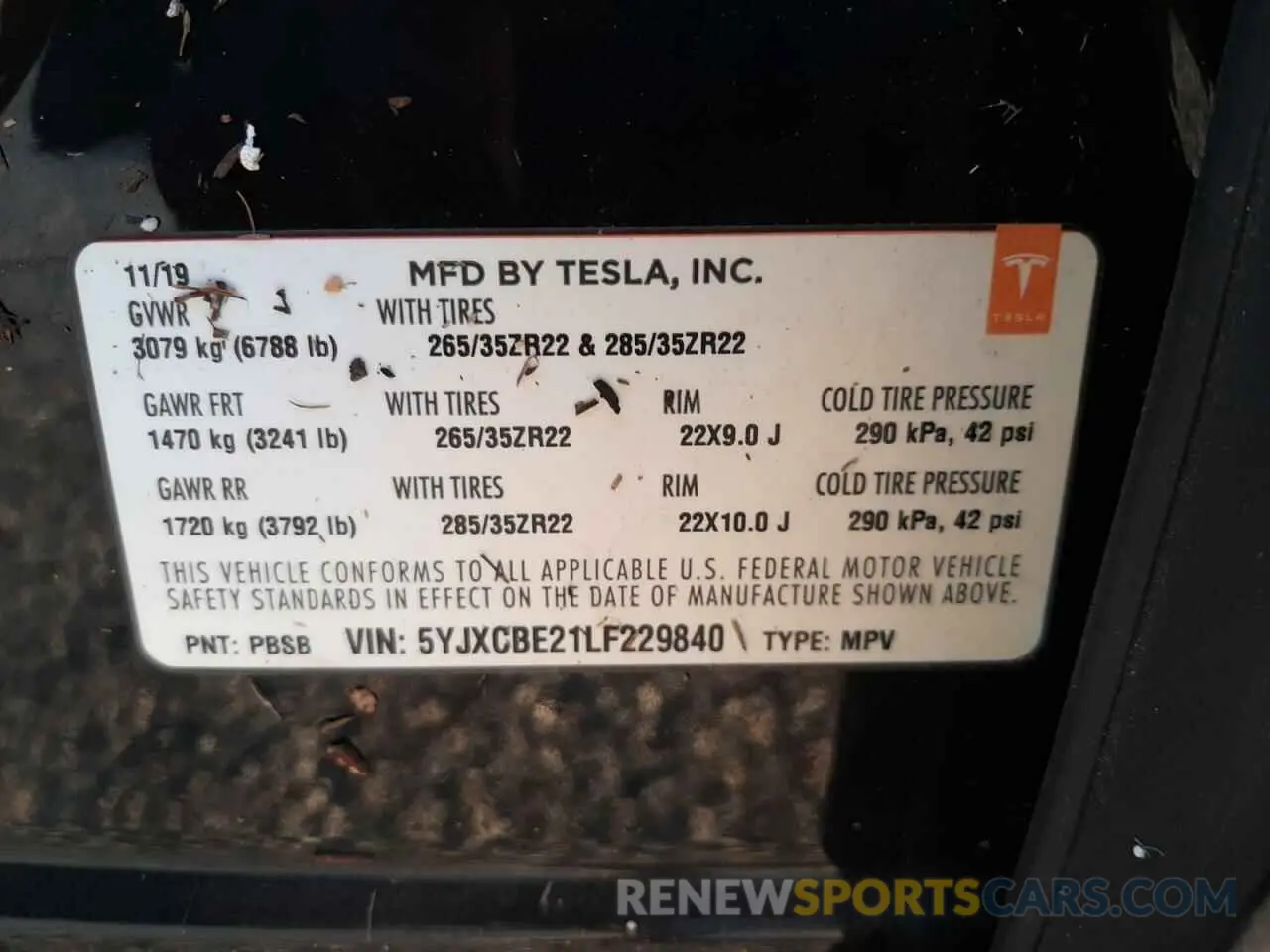 10 fotografías del automóvil dañado 5YJXCBE21LF229840 TESLA MODEL X 2020