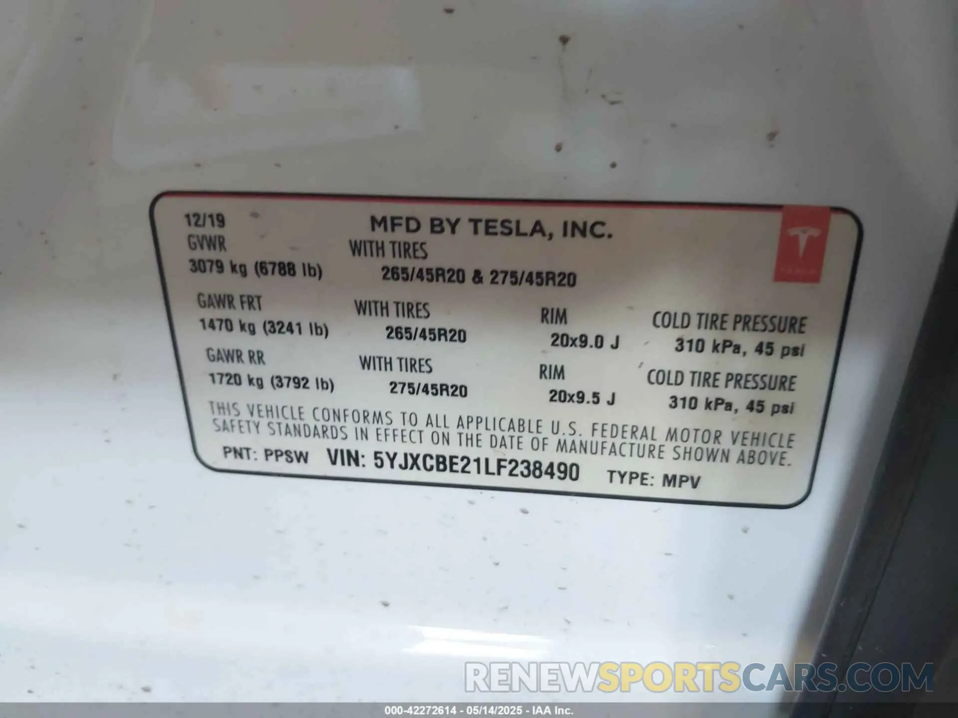 9 fotografías del automóvil dañado 5YJXCBE21LF238490 TESLA MODEL X 2020