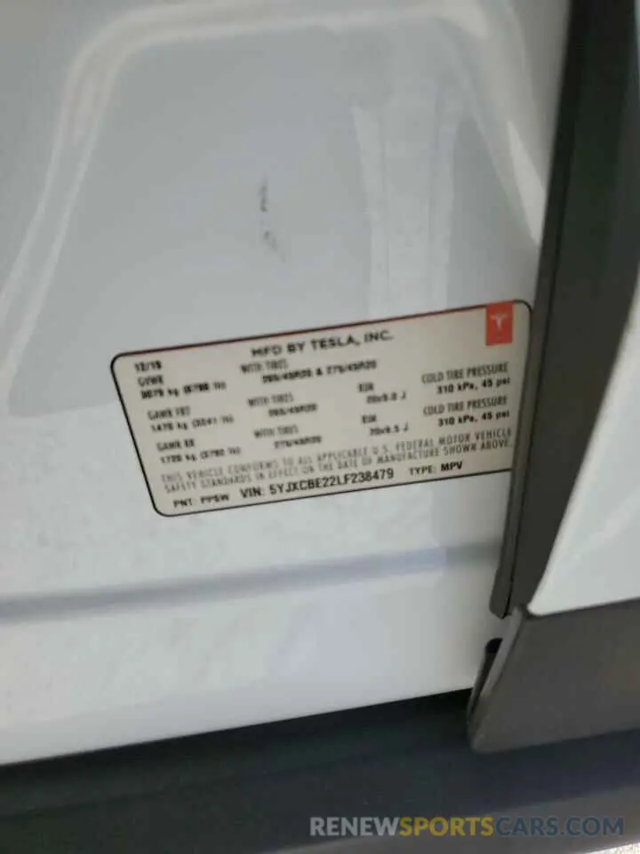 13 fotografías del automóvil dañado 5YJXCBE22LF238479 TESLA MODEL X 2020