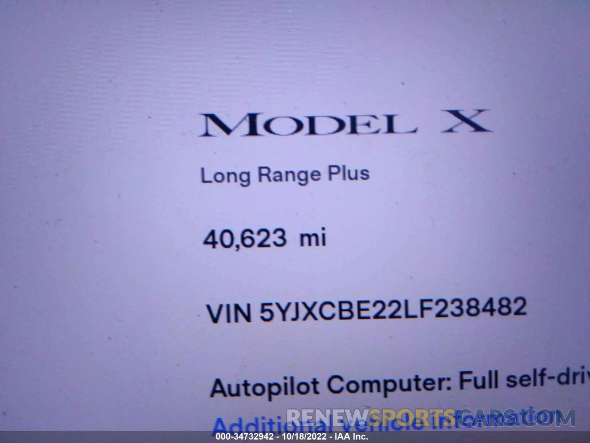 7 fotografías del automóvil dañado 5YJXCBE22LF238482 TESLA MODEL X 2020