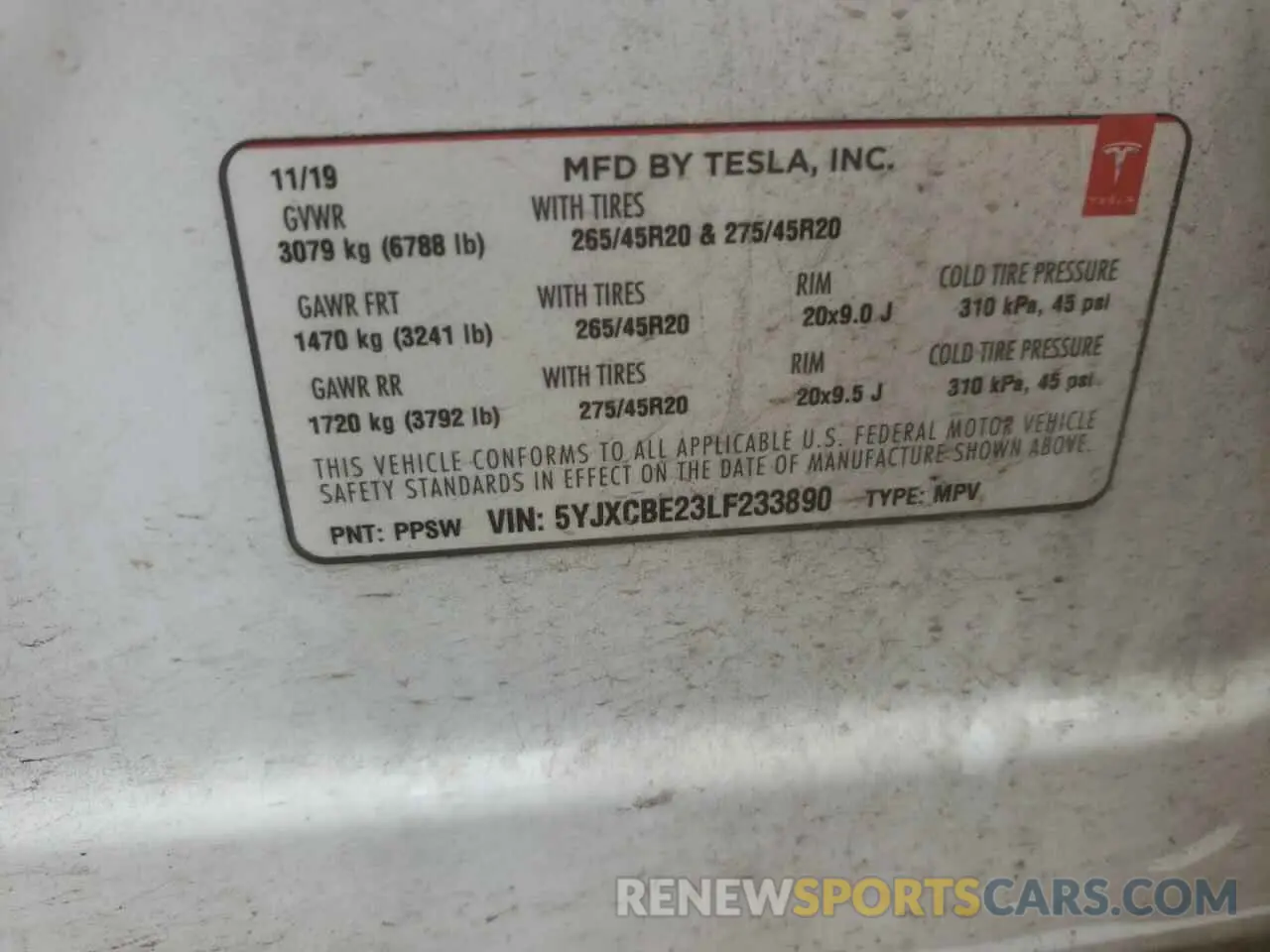10 fotografías del automóvil dañado 5YJXCBE23LF233890 TESLA MODEL X 2020