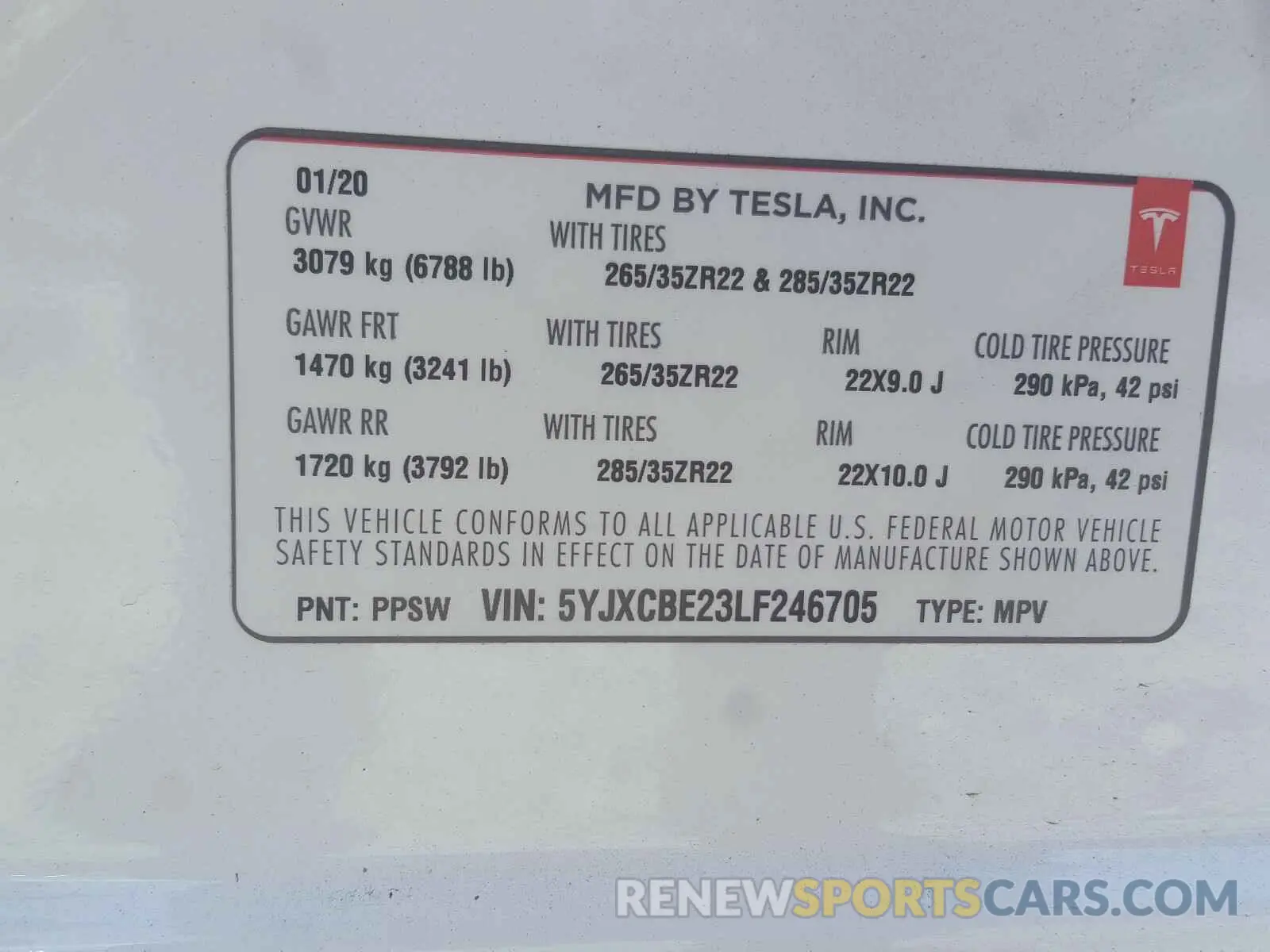 10 fotografías del automóvil dañado 5YJXCBE23LF246705 TESLA MODEL X 2020