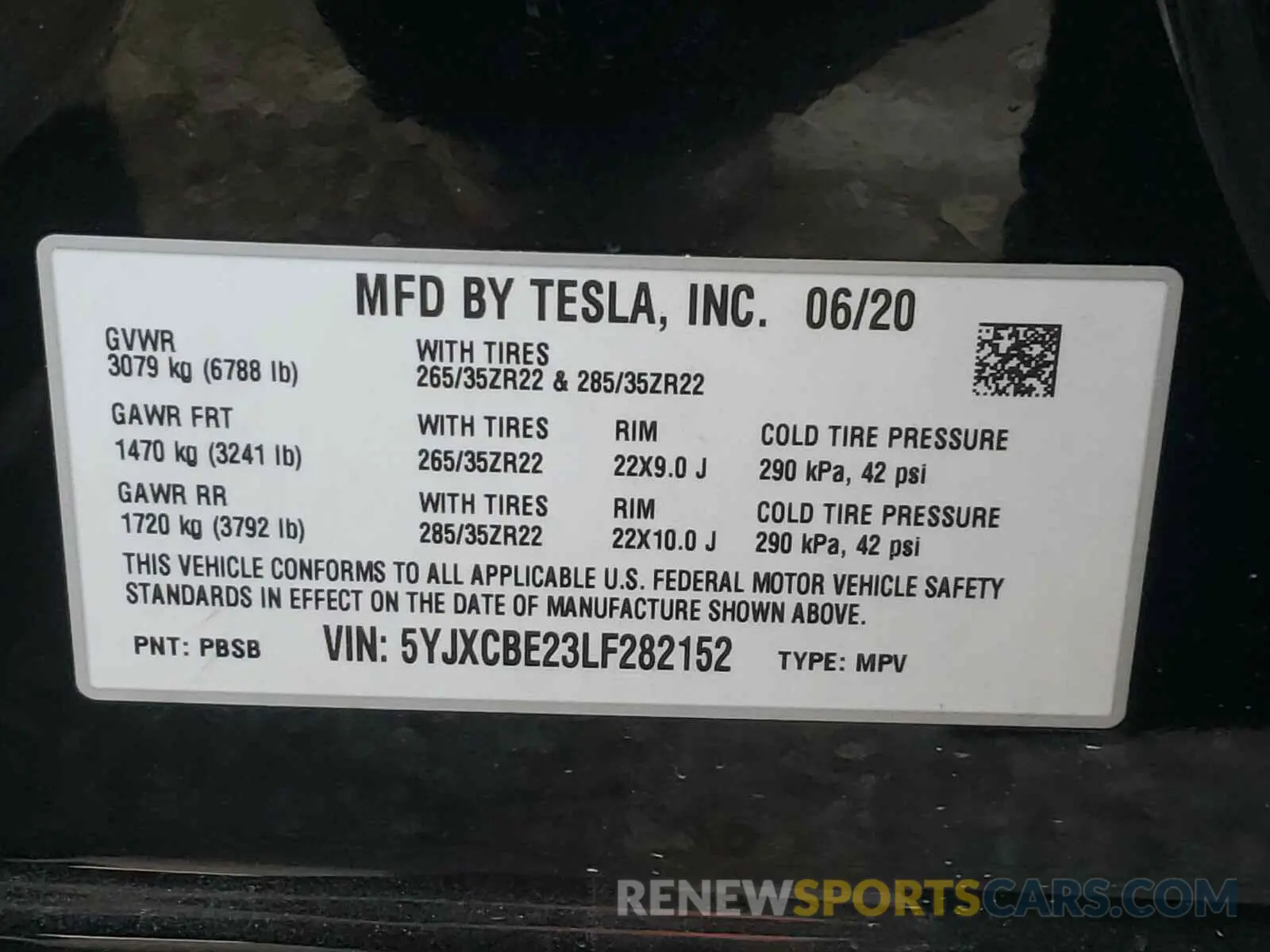 10 fotografías del automóvil dañado 5YJXCBE23LF282152 TESLA MODEL X 2020