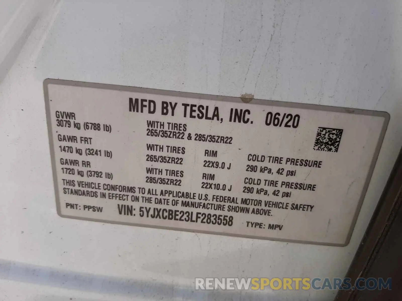 10 fotografías del automóvil dañado 5YJXCBE23LF283558 TESLA MODEL X 2020
