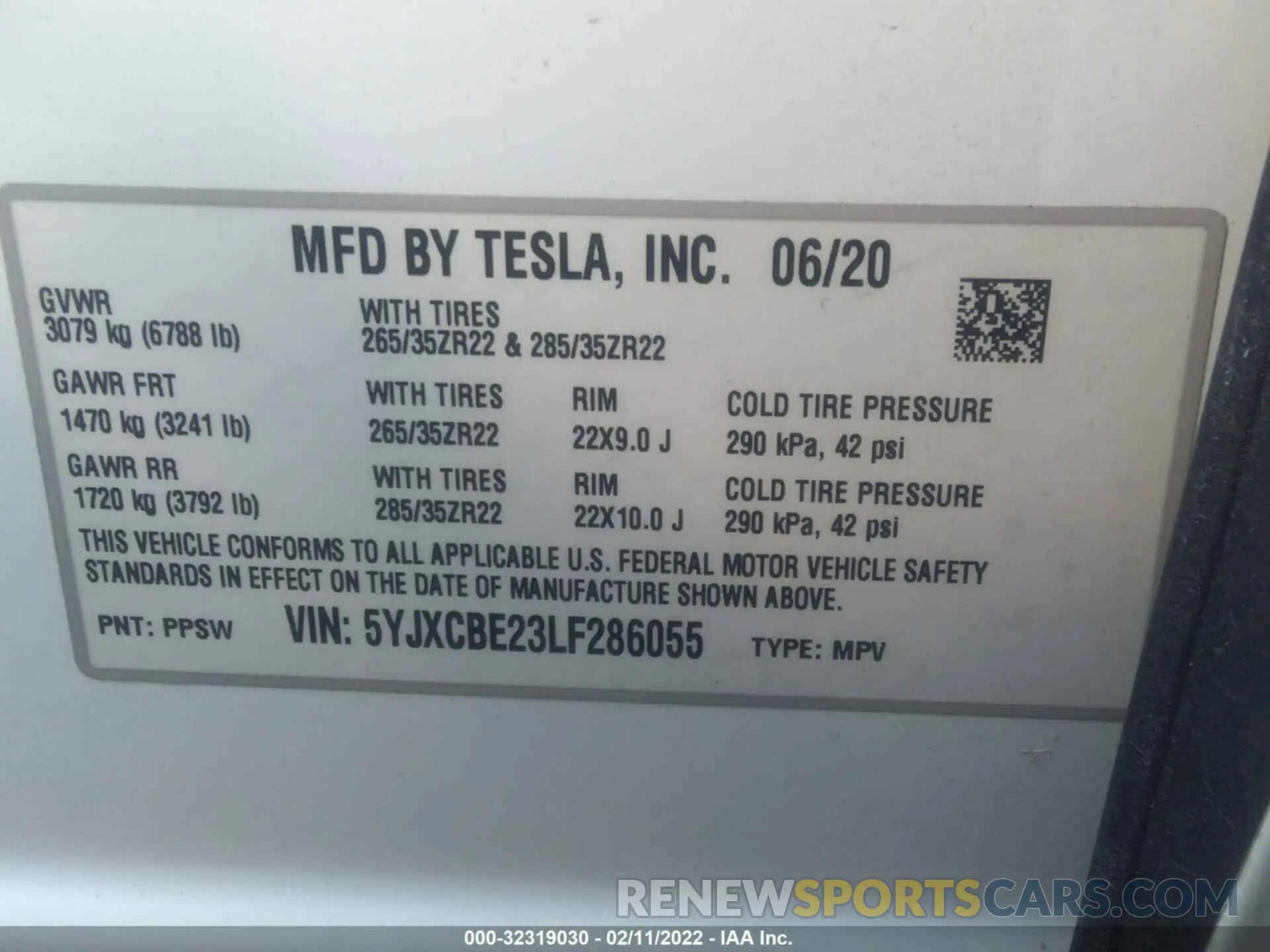 9 fotografías del automóvil dañado 5YJXCBE23LF286055 TESLA MODEL X 2020