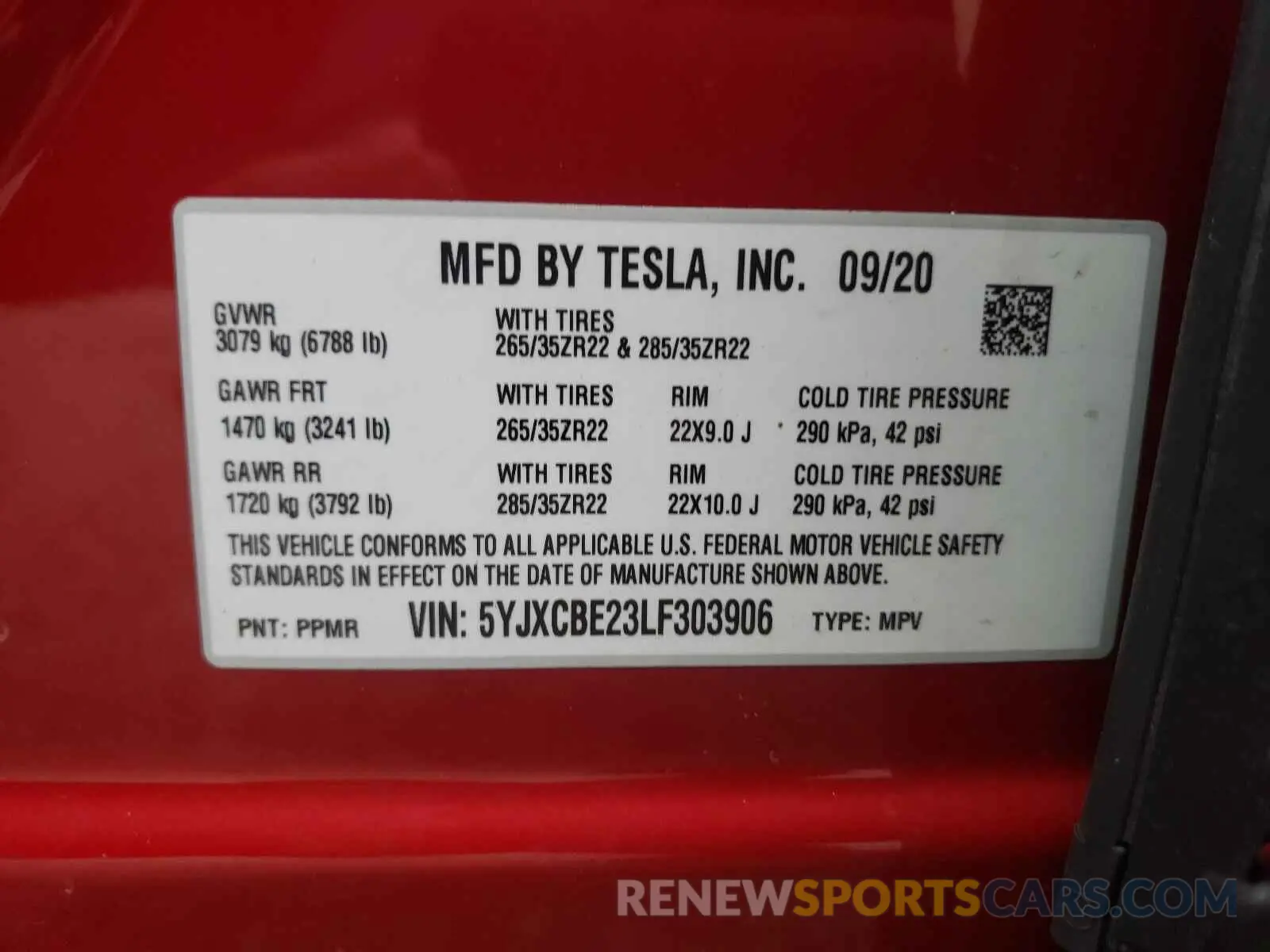 10 fotografías del automóvil dañado 5YJXCBE23LF303906 TESLA MODEL X 2020