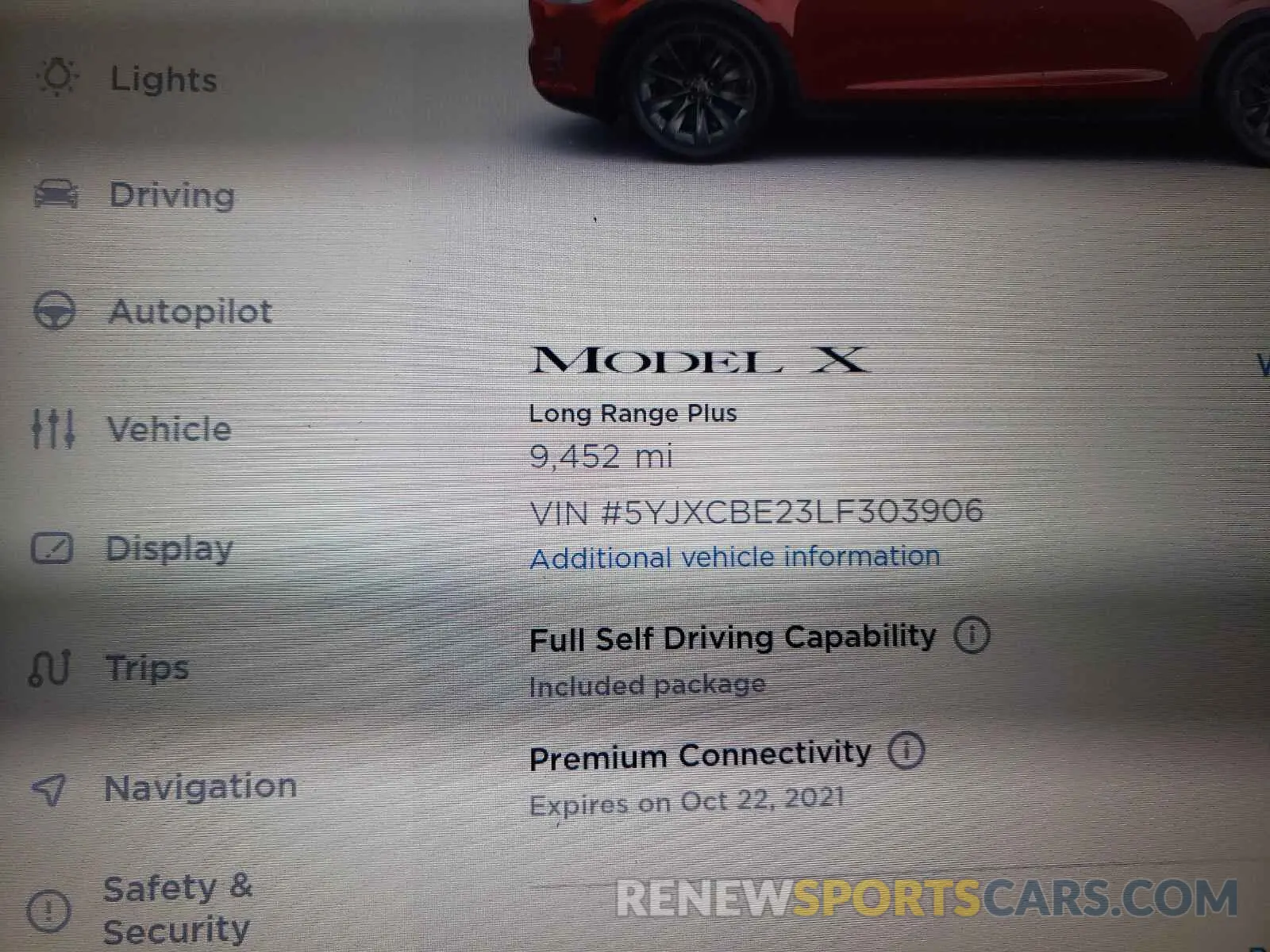 8 fotografías del automóvil dañado 5YJXCBE23LF303906 TESLA MODEL X 2020