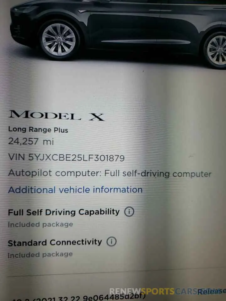 10 fotografías del automóvil dañado 5YJXCBE25LF301879 TESLA MODEL X 2020