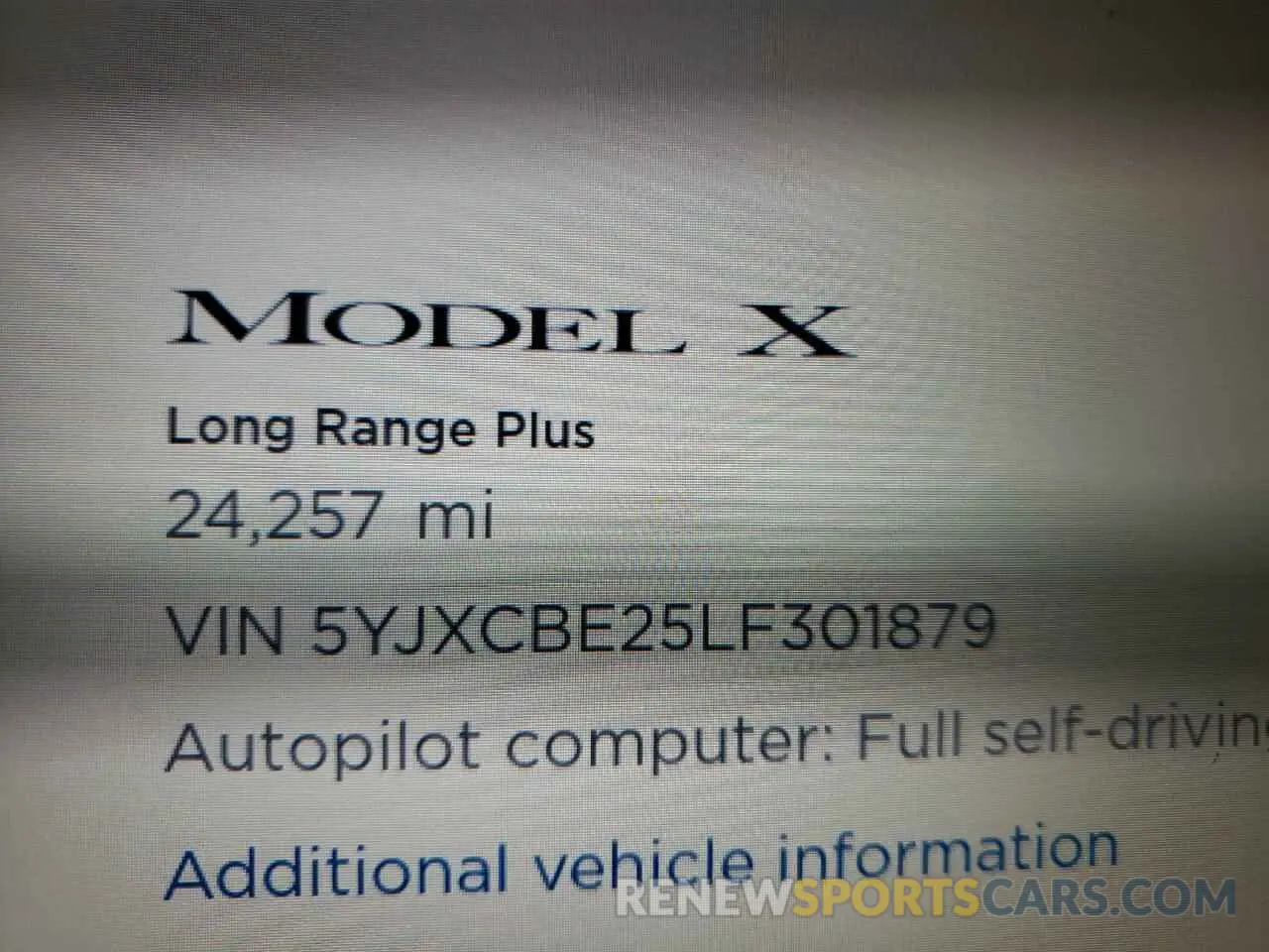 8 fotografías del automóvil dañado 5YJXCBE25LF301879 TESLA MODEL X 2020