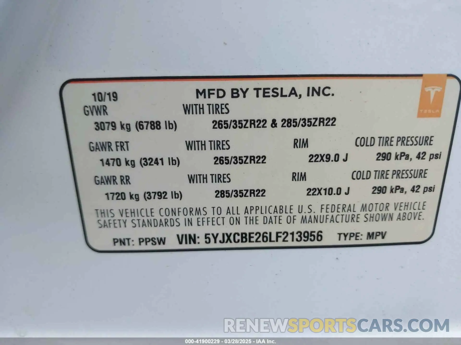 9 fotografías del automóvil dañado 5YJXCBE26LF213956 TESLA MODEL X 2020