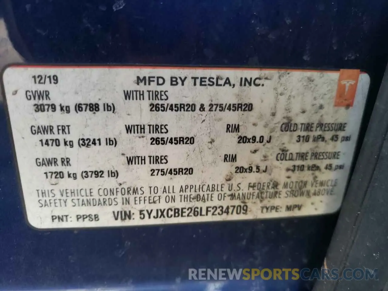 14 fotografías del automóvil dañado 5YJXCBE26LF234709 TESLA MODEL X 2020
