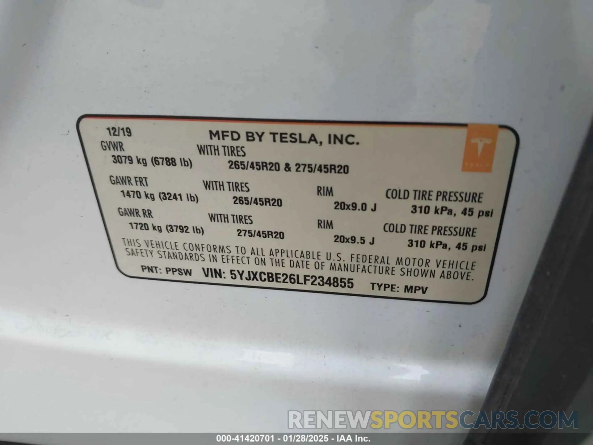 9 fotografías del automóvil dañado 5YJXCBE26LF234855 TESLA MODEL X 2020