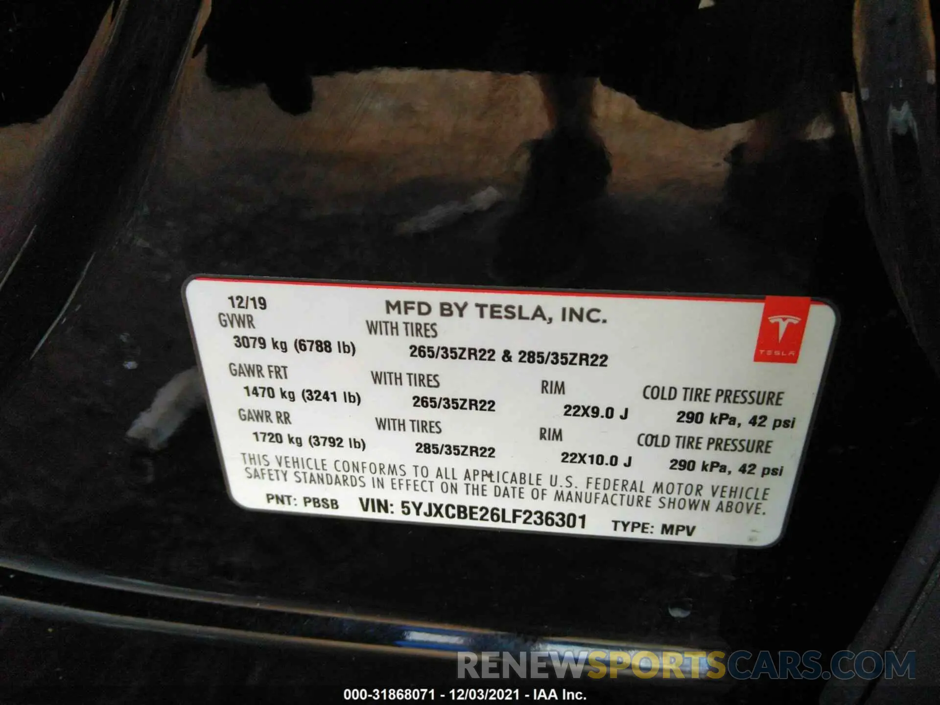 9 fotografías del automóvil dañado 5YJXCBE26LF236301 TESLA MODEL X 2020