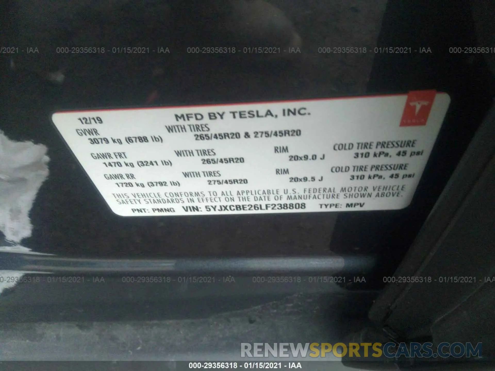 9 fotografías del automóvil dañado 5YJXCBE26LF238808 TESLA MODEL X 2020