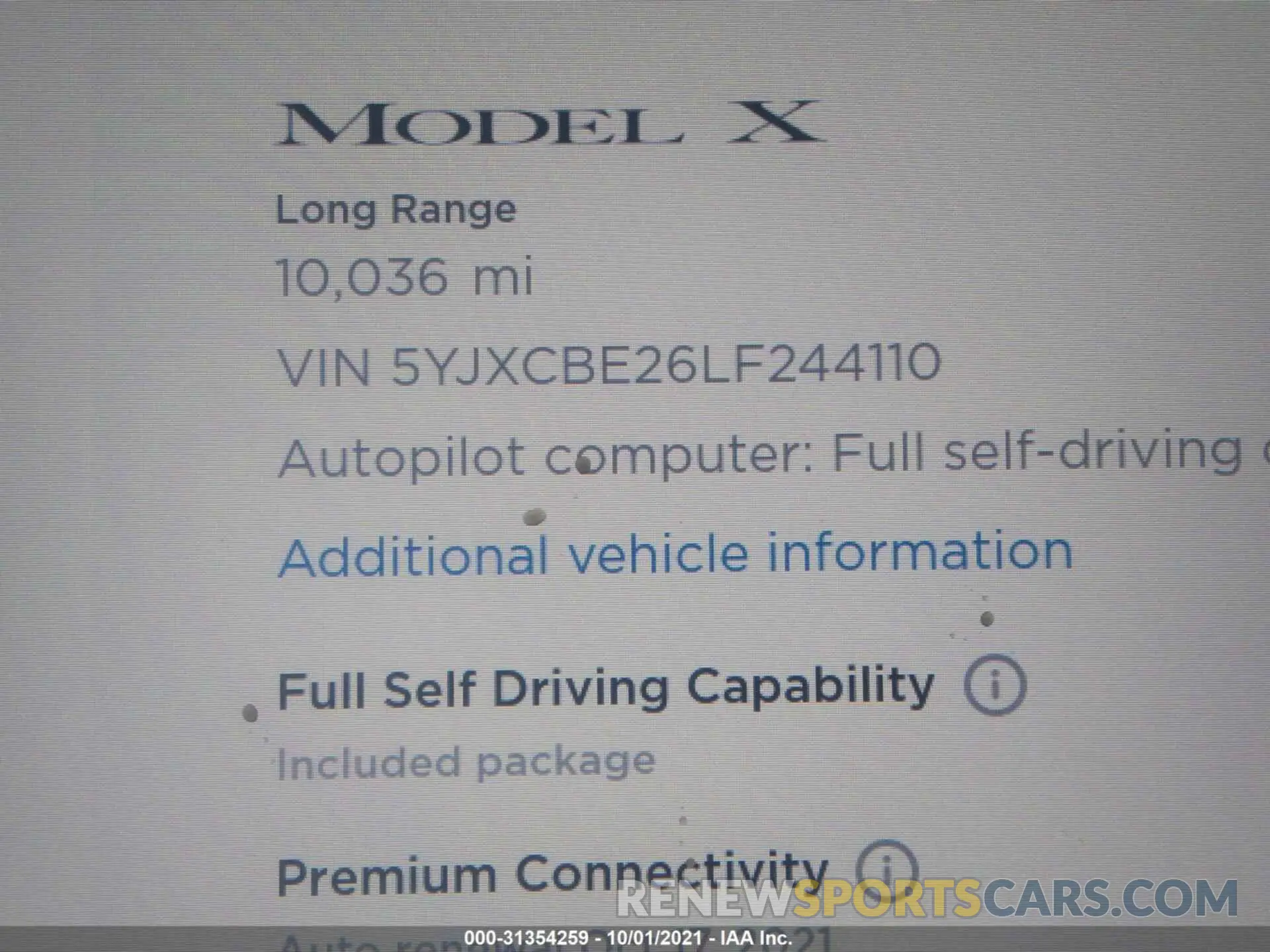 7 fotografías del automóvil dañado 5YJXCBE26LF244110 TESLA MODEL X 2020